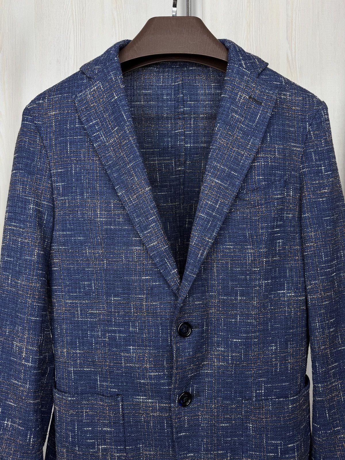 Paoloni Paoloni Blue check cotton blend houndstooth unlined blazer Size 36R - 3 Thumbnail