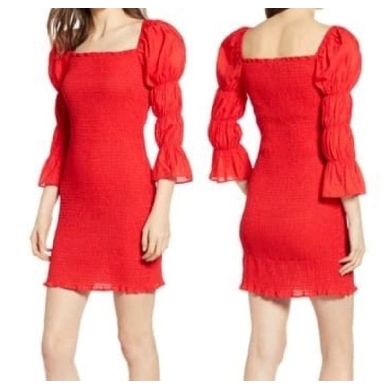 Other J.O.A. Women's Stretch Smocked Scarlet Red Dress| Size L NWT Size L / US 10 / IT 46 - 2 Thumbnail