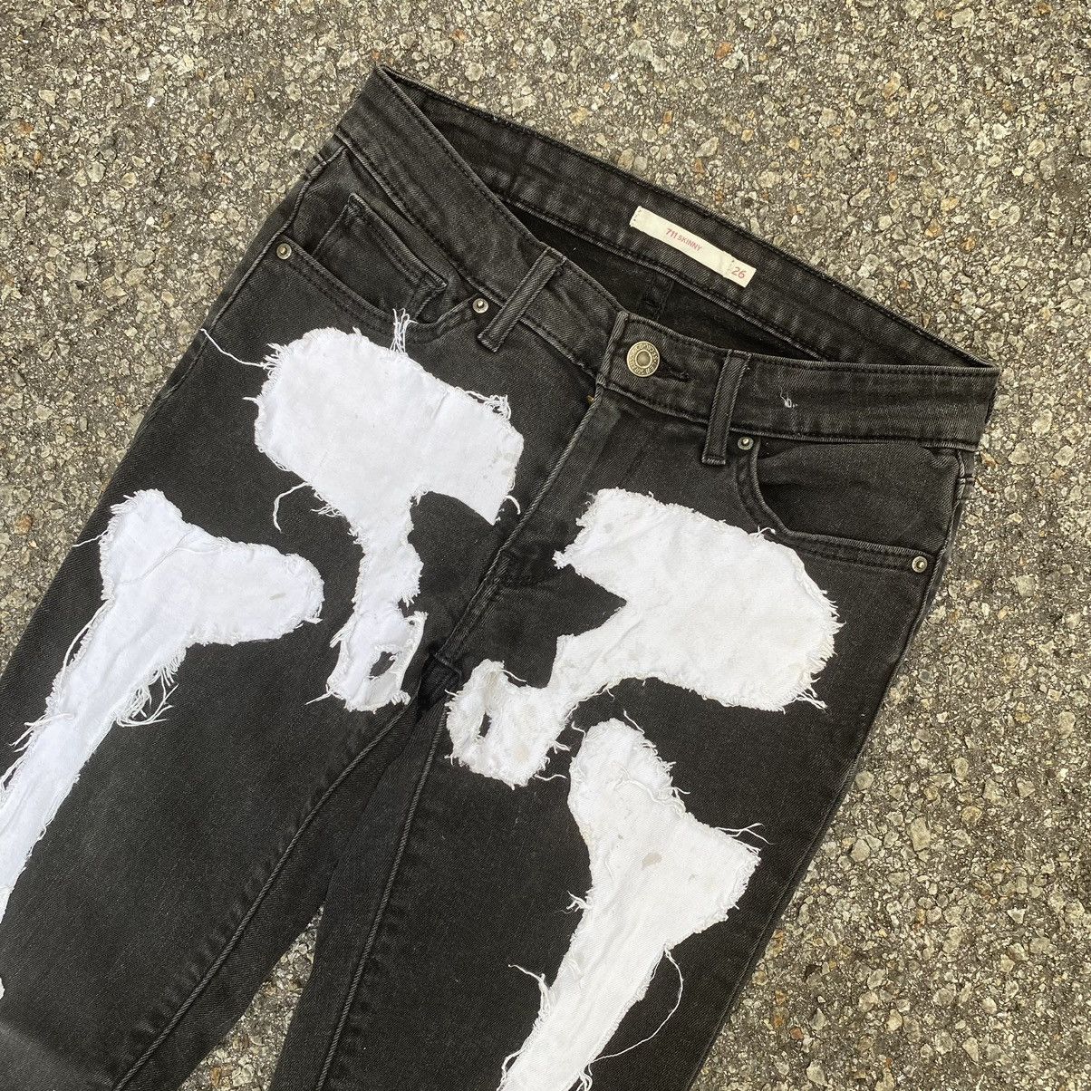 Beauty Beast Kapital Style Levis 711 Skinny Skeleton Bones Denim Jeans Size 26" / US 2 / IT 38 - 5 Thumbnail