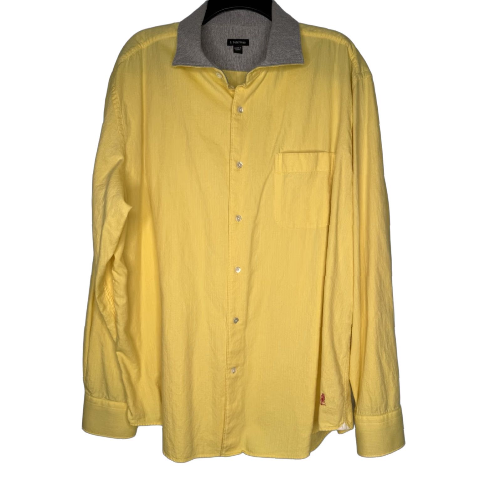 Vintage J. Peterman Shirt Mens XL Long Sleeve Button-Up Front Yellow Gray Contrast Collar Size US XL / EU 56 / 4 - 1 Thumbnail