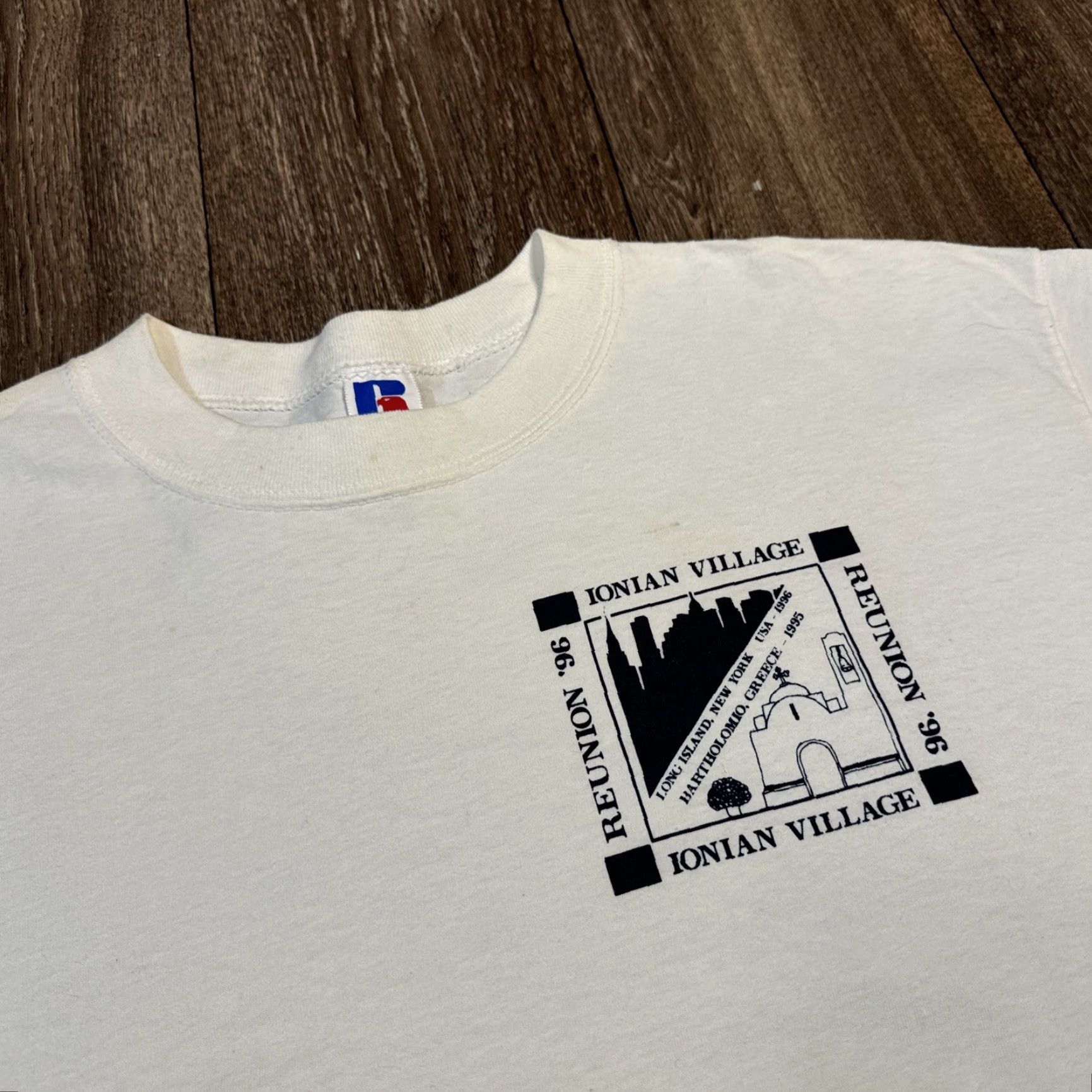 Russell Athletic VINTAGE 1994 Ionian Village Greek Camp Reunion White T-Shirt Russell Athletic Men XL White Size US XL / EU 56 / 4 - 2 Thumbnail