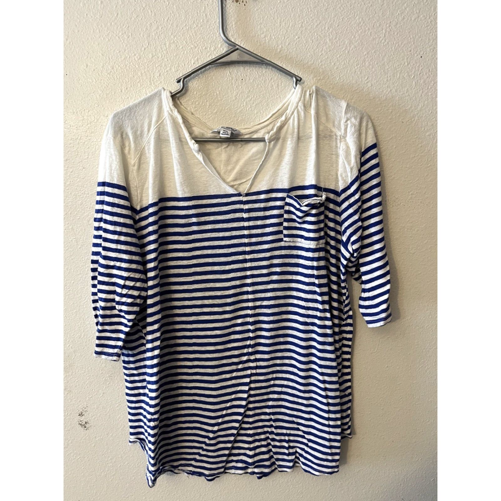 Lucky Brand Lucky Brand Blouse Women's 2XL Striped V-Neck 3/4 Sleeve Blue White Multicolor Knit Cotton Basic Casual Top Size XXL / US 16-18 / IT 52-54 - 2 Thumbnail