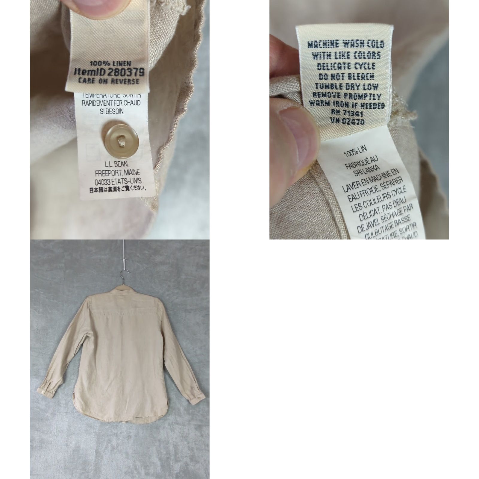 Vintage L.L. Bean Shirt Womens Small Beige Pleated Front Band Collar Long Sleeve Button | Linen Shirt | Casual Bohemian | Beige Size M / US 6-8 / IT 42-44 - 8 Thumbnail