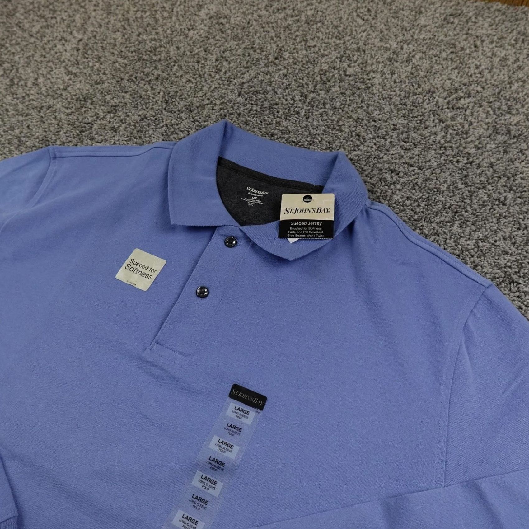 Vintage St. John's Bay Polo Shirt Mens L Blue Sueded Jersey Long Sleeve Golf Preppy Shirt Size US L / EU 52-54 / 3 - 2 Thumbnail