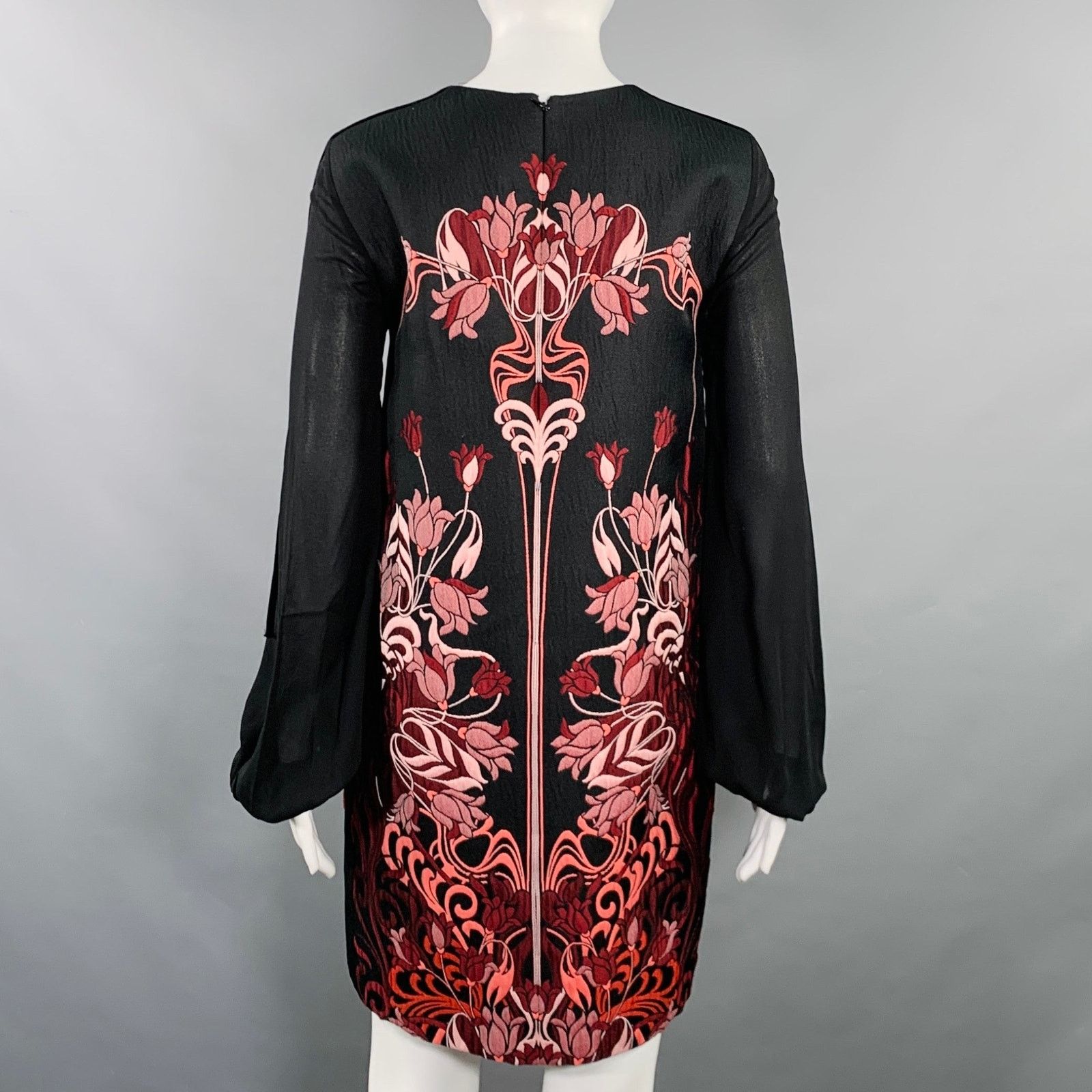 Giambattista Valli Size XS Black Burgundy Polyester Blend Floral Dress Size XS / US 0-2 / IT 36-38 - 4 Thumbnail