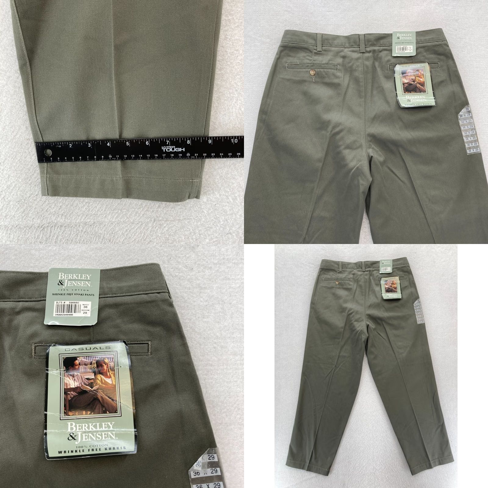 Vintage Berkley & Jensen Khaki Pants Mens 36x29 Green Wrinkle Free Pleated Tapered NWT Pants Size US 36 / EU 52 - 8 Thumbnail