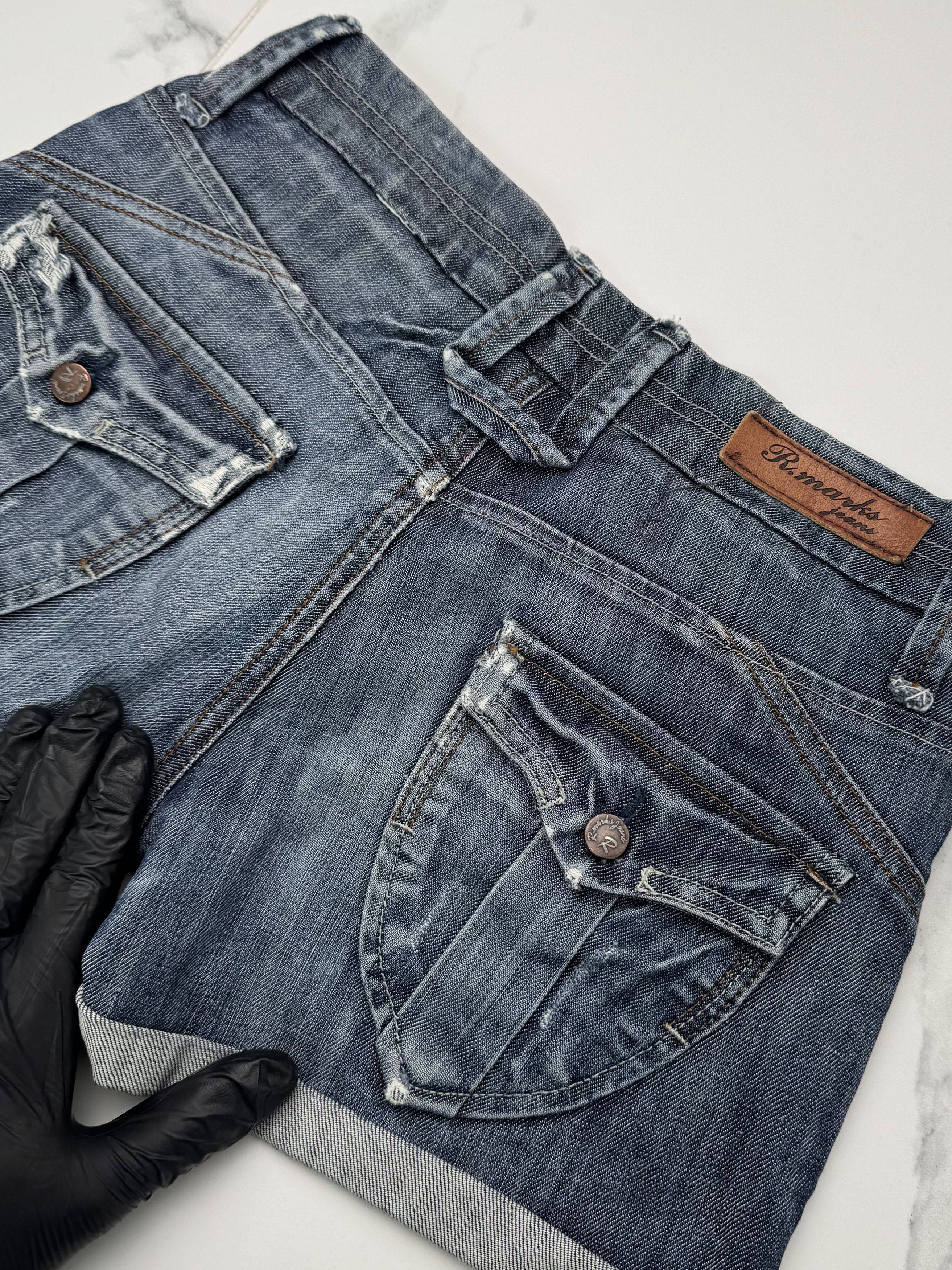 Vintage Women Blue Denim Shorts Y2K Vintage Low Waist Rolled Hem Size 25" / US 0 / IT 36 - 8 Thumbnail