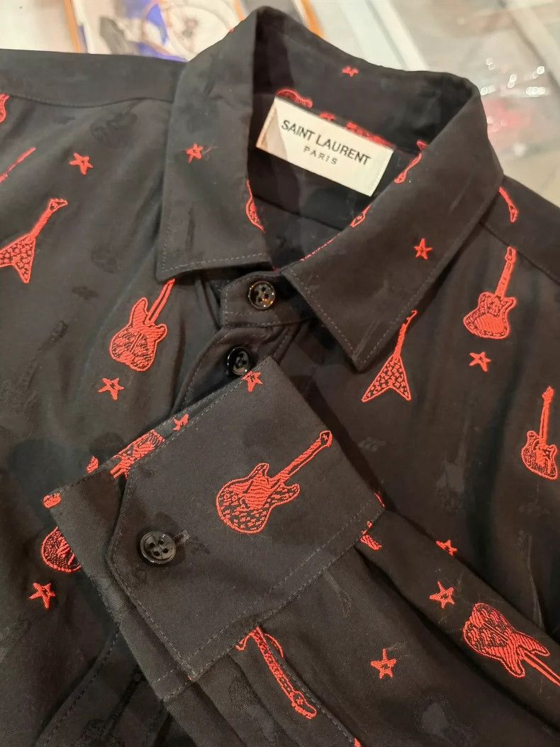 Saint Laurent Paris Saint Laurent Paris size 37 Red Guitar Embroidery shirt Size US M / EU 48-50 / 2 - 3 Thumbnail
