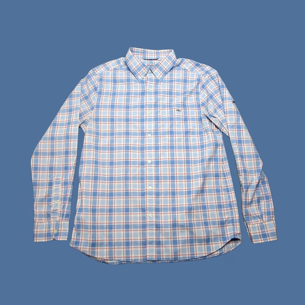 Vineyard Vines Vineyard Vines Shirt Mens Medium Blue Plaid One The Performance Nylon Button Up Size US M / EU 48-50 / 2 - 1 Thumbnail