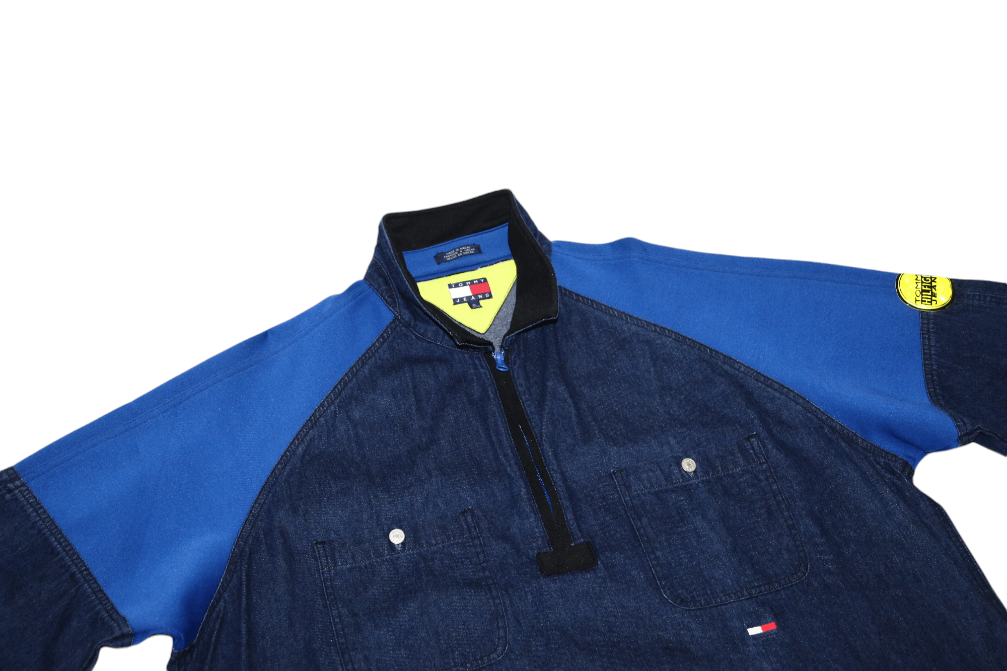 Tommy Hilfiger 90's RARE💥Tommy Jeans Indigo Denim Softshell Trim Pullover Size US XL / EU 56 / 4 - 11 Thumbnail