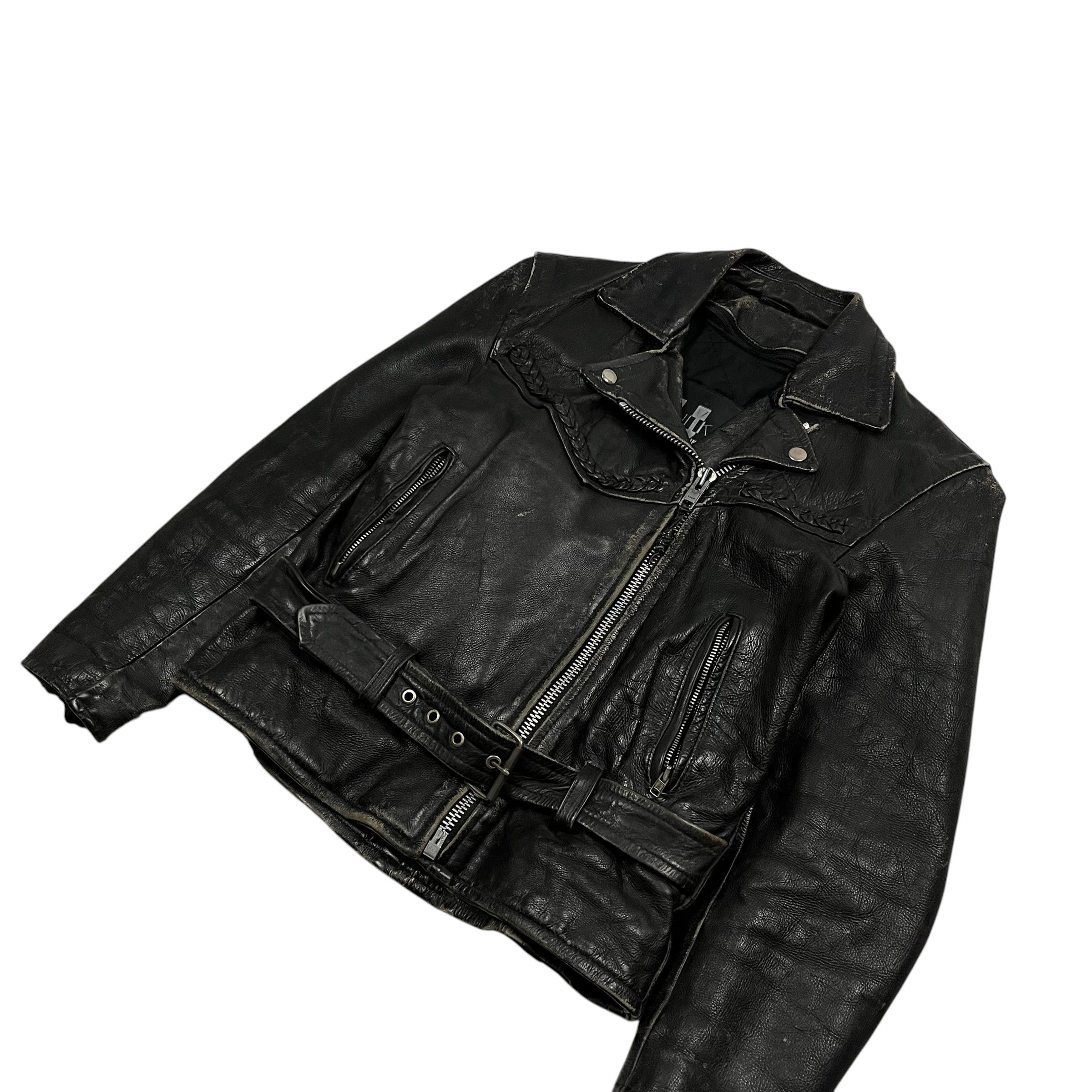 Vintage Cropped Leather Belted Bike Jacket - Size S Size US S / EU 44-46 / 1 - 3 Thumbnail