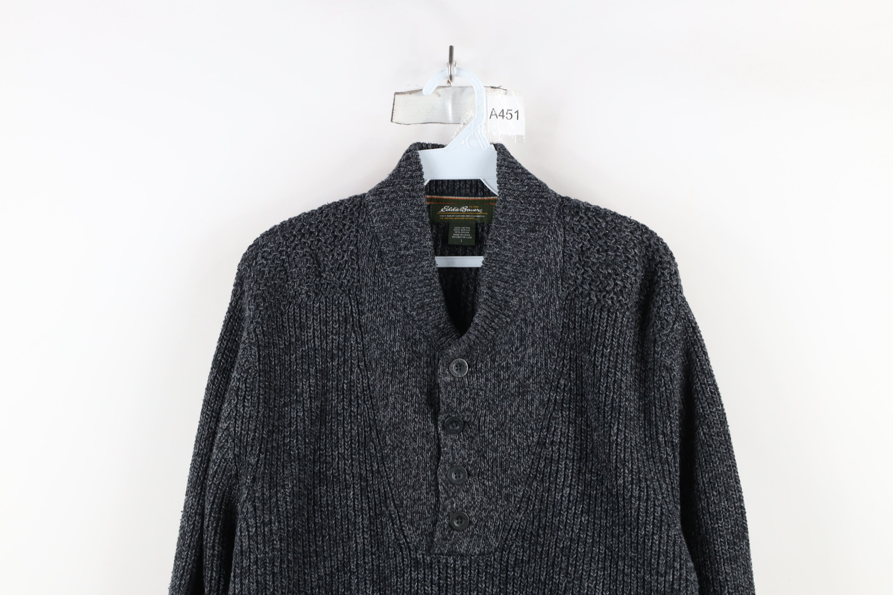 Eddie Bauer × Vintage Vintage Eddie Bauer Chunky Cotton Ribbed Knit Henley Sweater Size US L / EU 52-54 / 3 - 2 Thumbnail