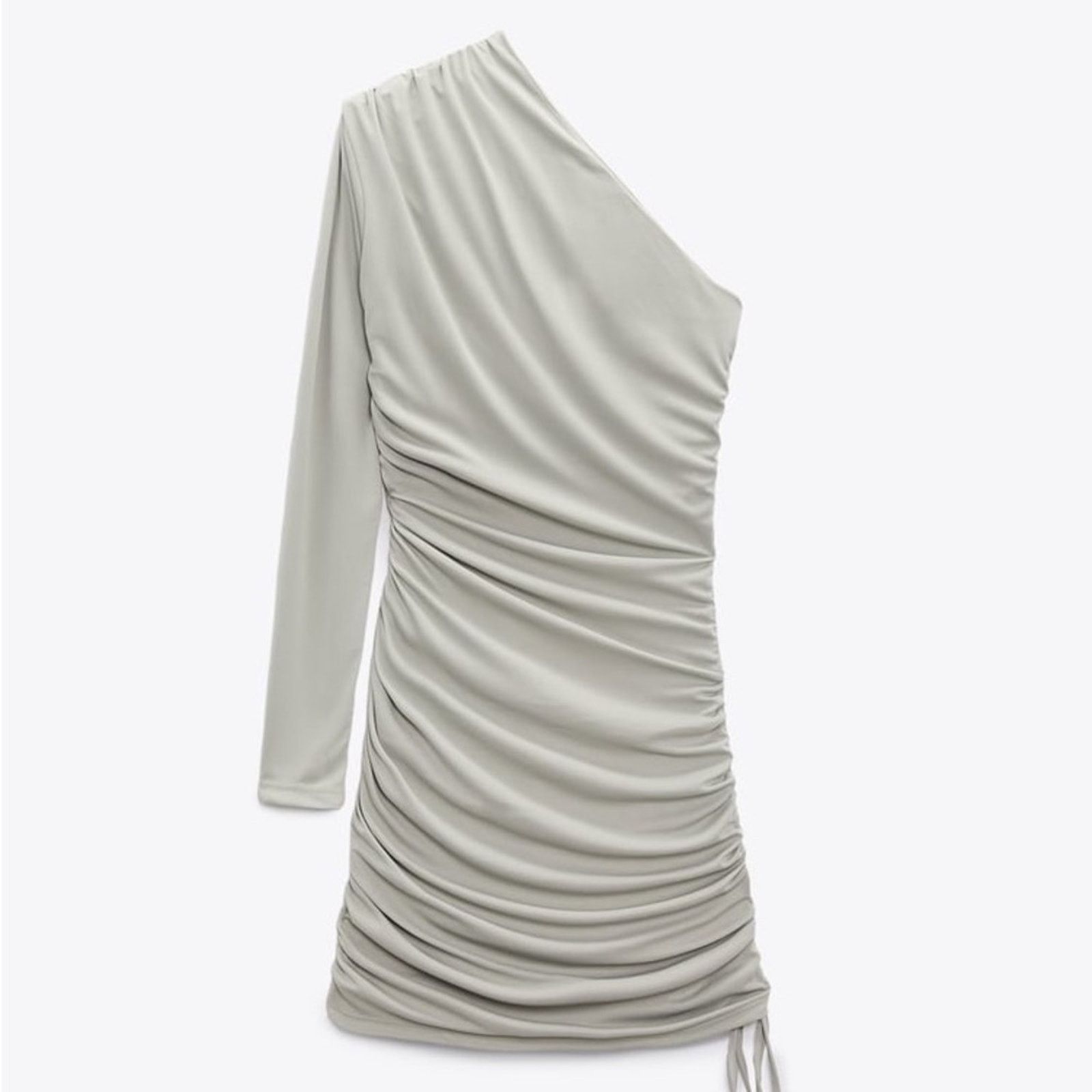 Zara ZARA ASYMMETRICAL DRESS WITH RUCHING LIGHT GREEN Size L / US 10 / IT 46 - 14 Thumbnail