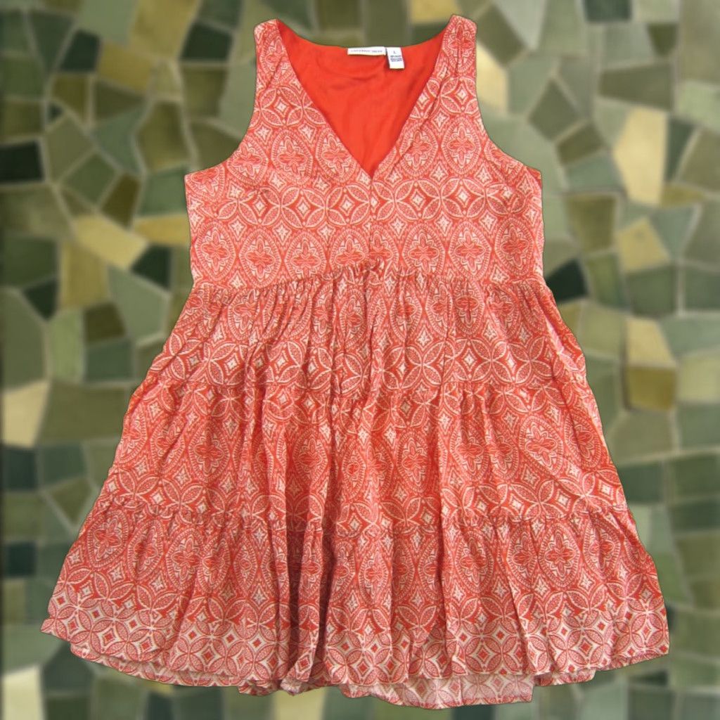 Vintage Sincerely Jules Shirt Dress L Womens Floral Sleeveless V-Neck Tank Dress Orange Rayon Knee Length Vintage? No L Size L / US 10 / IT 46 - 1 Thumbnail