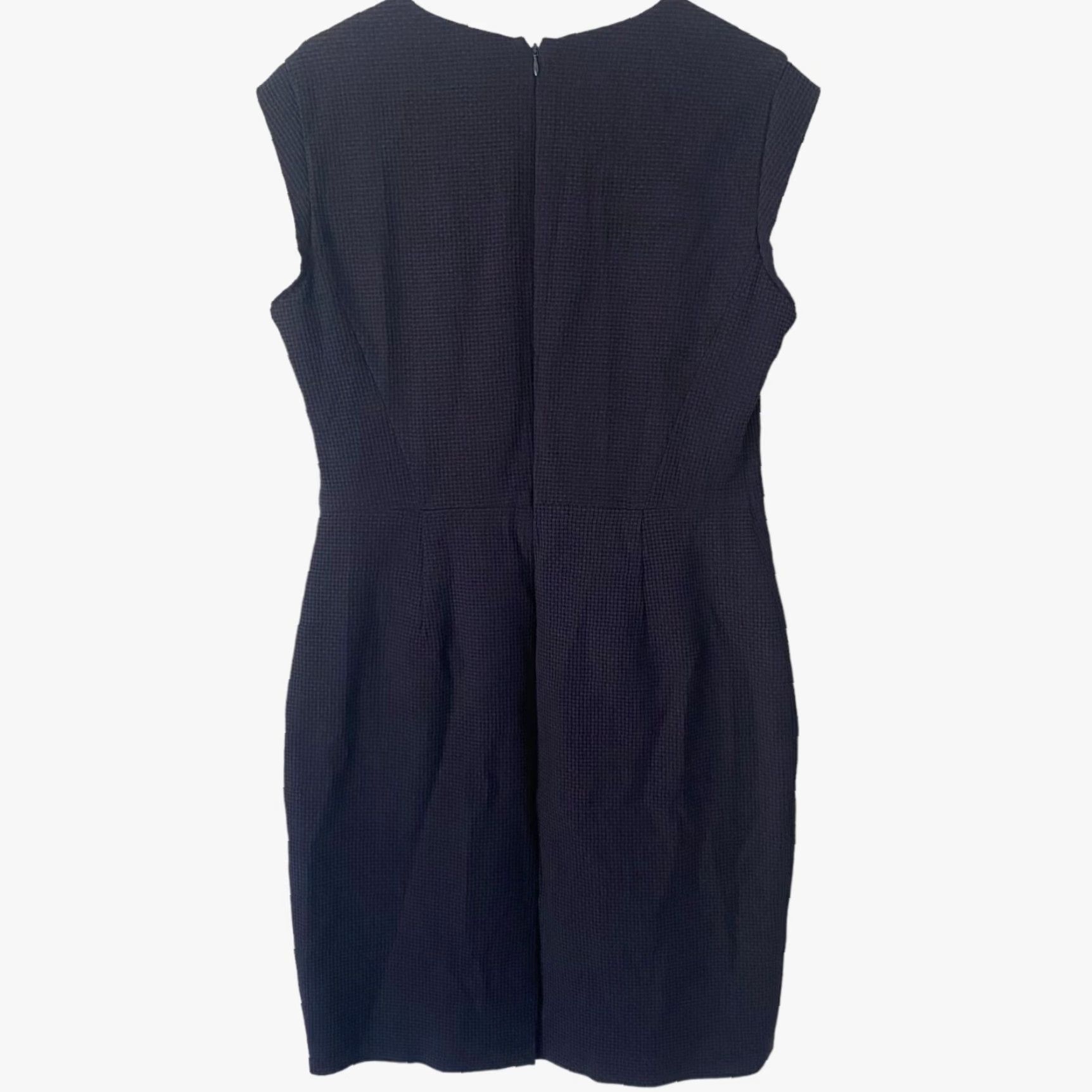 Brooks Brothers Brooks Brothers Textured V-Neck Midi Sheath Dress Navy Blue Women's Size 14 Size XL / US 12-14 / IT 48-50 - 3 Thumbnail