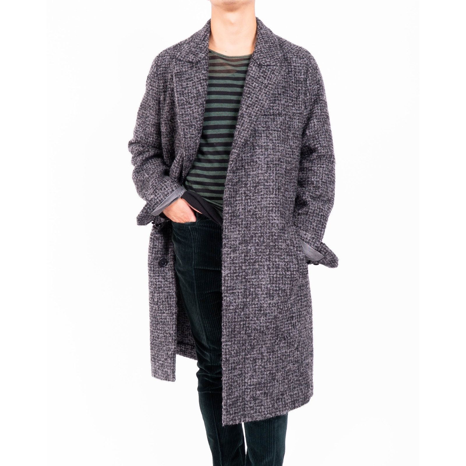 Berluti FW16 Slouchy Coat in Grey Boucle Houndstooth Wool Size US L / EU 52-54 / 3 - 2 Thumbnail