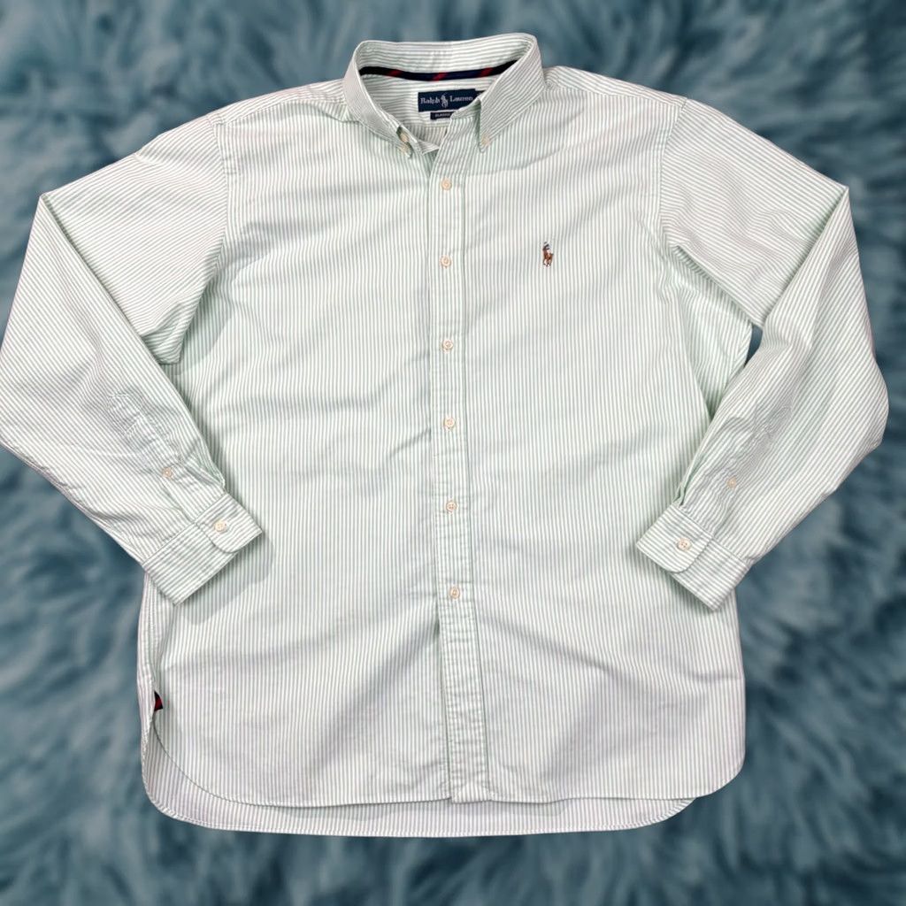 Ralph Lauren Ralph Lauren Mens XL Classic Fit Button Down Shirt Green White Stripe Cotton Size US XL / EU 56 / 4 - 1 Thumbnail
