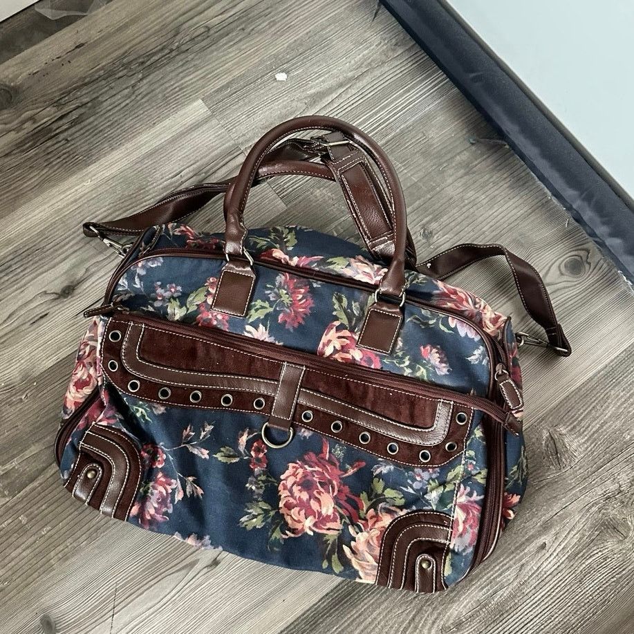 Other no brand blue pink brown floral weekender traveler bag Size ONE SIZE - 1 Thumbnail