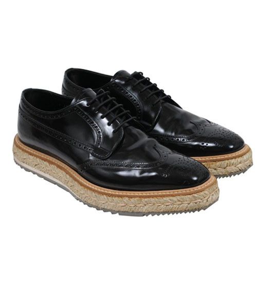 Prada Black Leather Espadrille Wingtip Platform Brogue - 01731 Size US 9.5 / EU 42-43 - 1 Thumbnail
