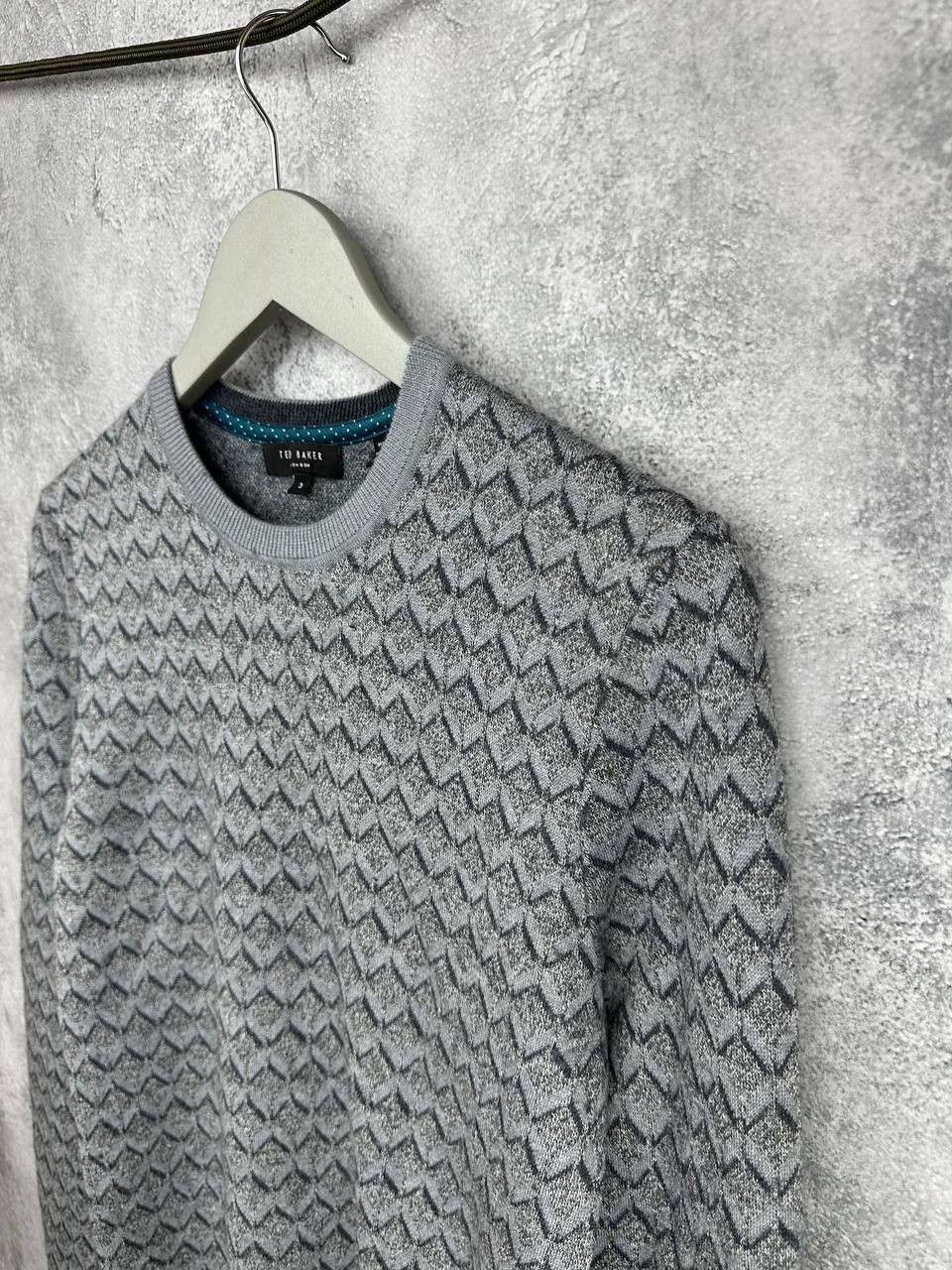 Ted Baker Ted Baker London Geometric Knit Wool Blend Crewneck Sweater Size US M / EU 48-50 / 2 - 5 Thumbnail