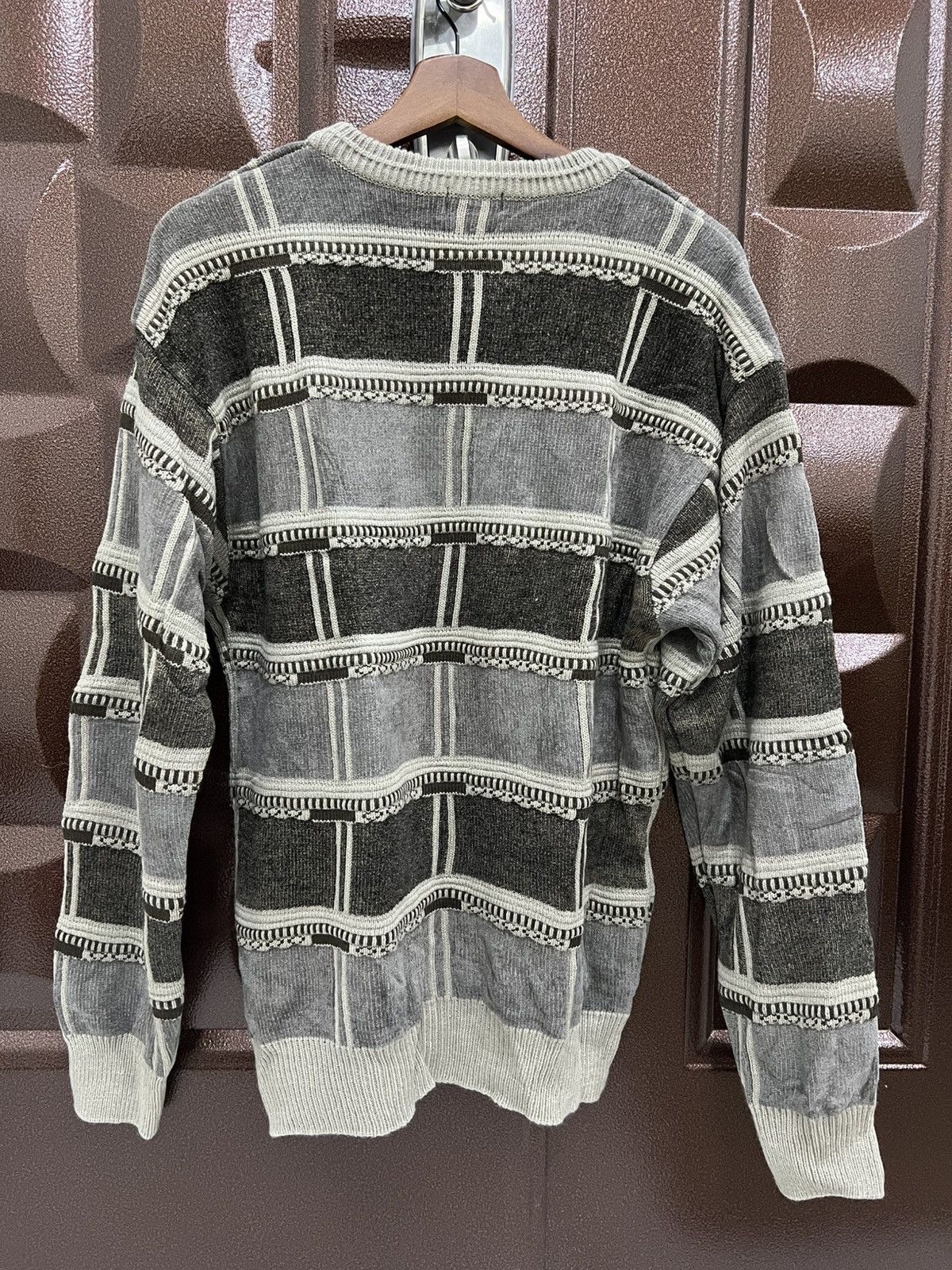Japanese Brand ADEROS Textured Checkered Knit Sweater Retro Pullover Size US M / EU 48-50 / 2 - 5 Thumbnail