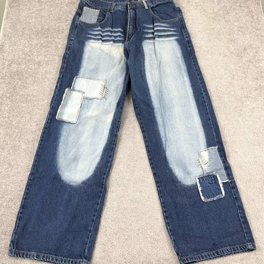 Ecko Unltd. ECKO UNLTD Jeans Men 36 x 34 Blue Denim Wide-Leg Baggy 11" Patchwork Skater Y2K Vintage? No Size US 36 / EU 52 - 2 Thumbnail