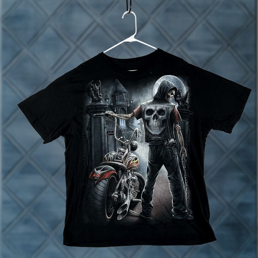Vintage Spiral Direct Graphic Print T-shirt Mens Large Biker Motorcycle Skull Black Tee Size US L / EU 52-54 / 3 - 1 Thumbnail