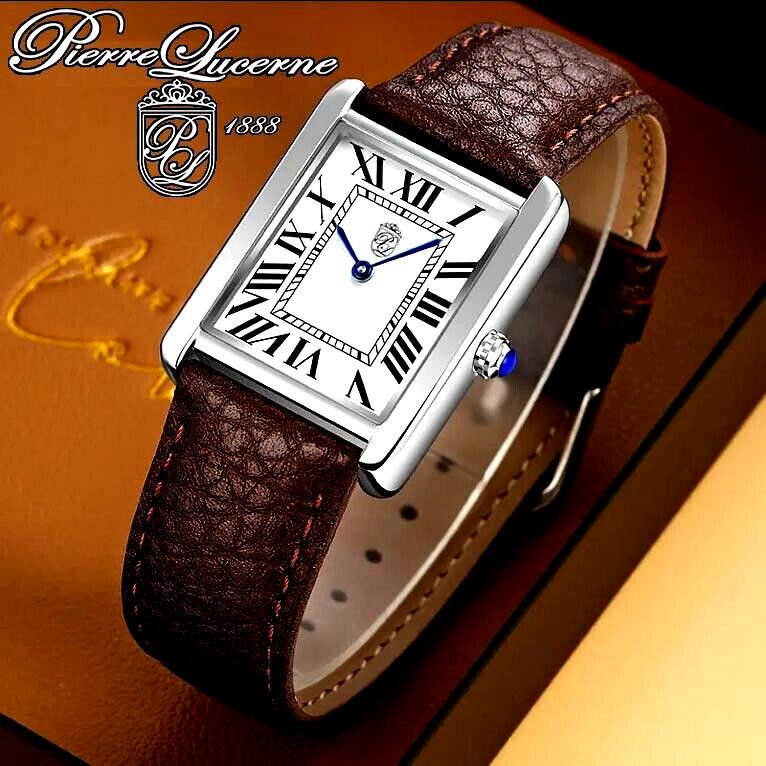 1888 Pierre Lucerne Tank Swiss Inspired Men Watch Brown Band
