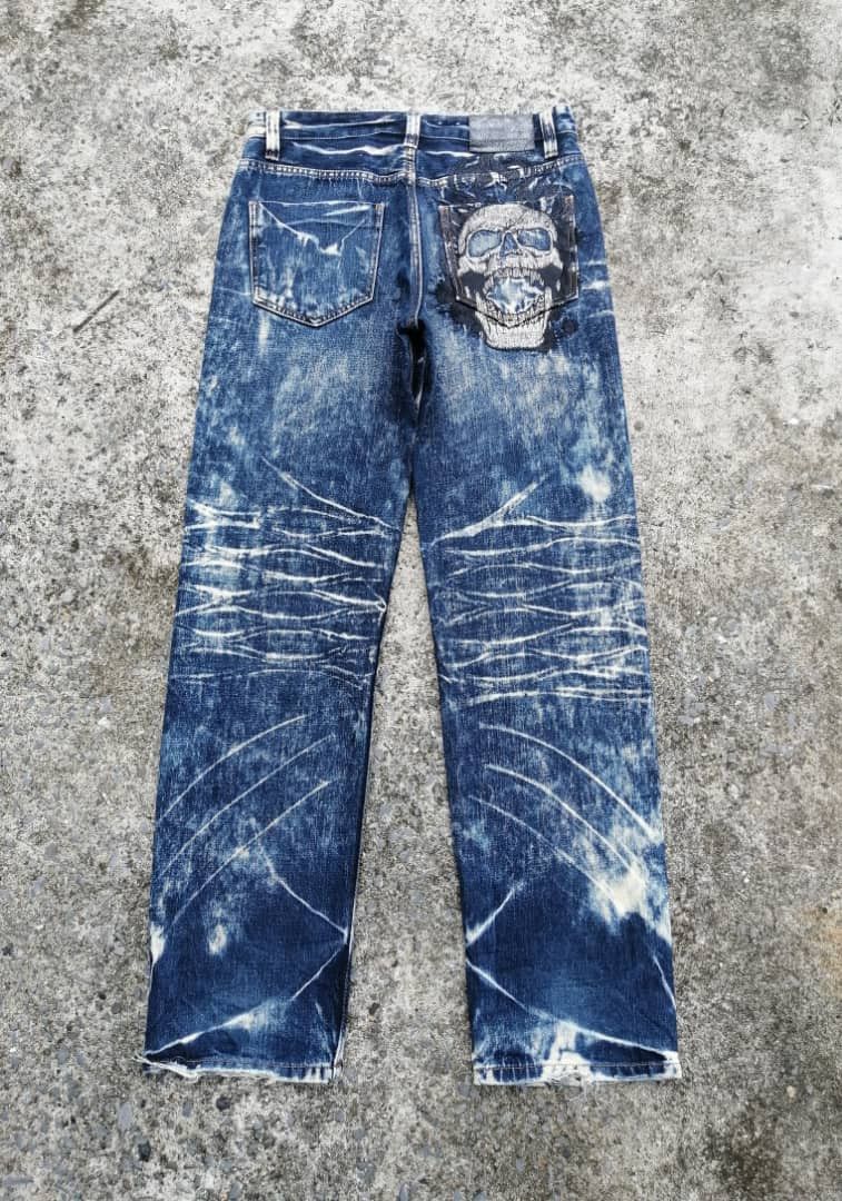 image of Osaka Big Train Embroidered Skulls Denim Jeans, Men's (Size 32)