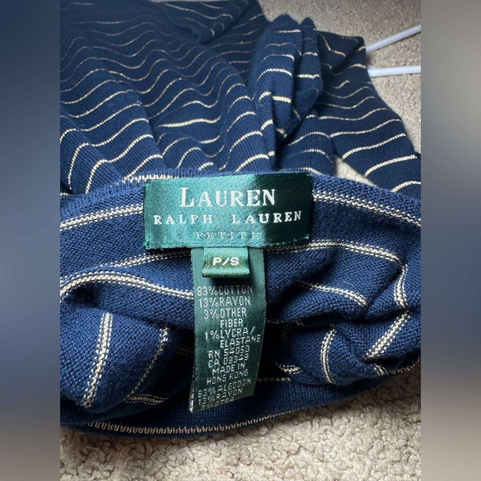Lauren Ralph Lauren Lauren Ralph Lauren Navy Blue Stripe Ribbed Turtleneck P/S Size S / US 4 / IT 40 - 2 Thumbnail