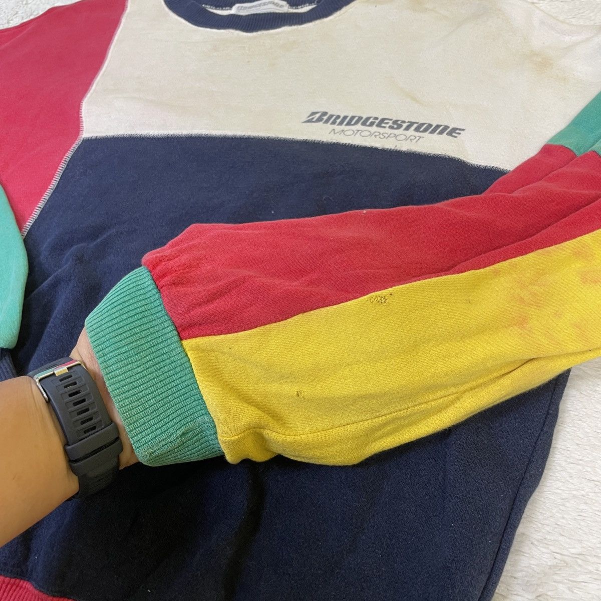 Vintage VTG Patchwork Multicolour Bridgestone Sweatshirt Size US L / EU 52-54 / 3 - 9 Thumbnail