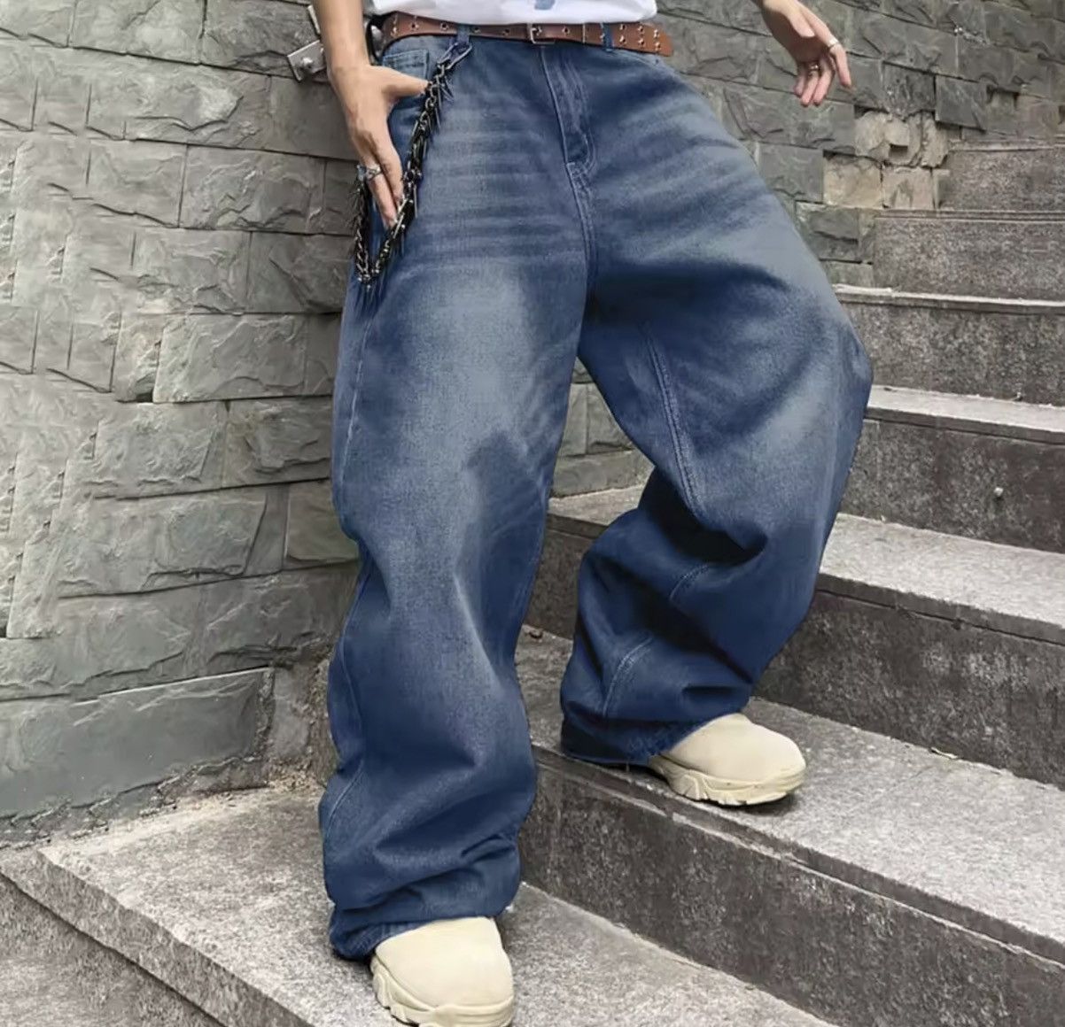 VIBE Solid Color Simple Style Baggy Jeans Daily Size US 31 - 4 Thumbnail