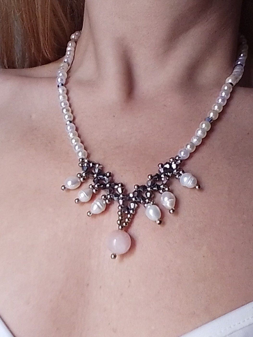 Handmade Necklace with freshwater pearls and rose quartz Size ONE SIZE - 10 Thumbnail