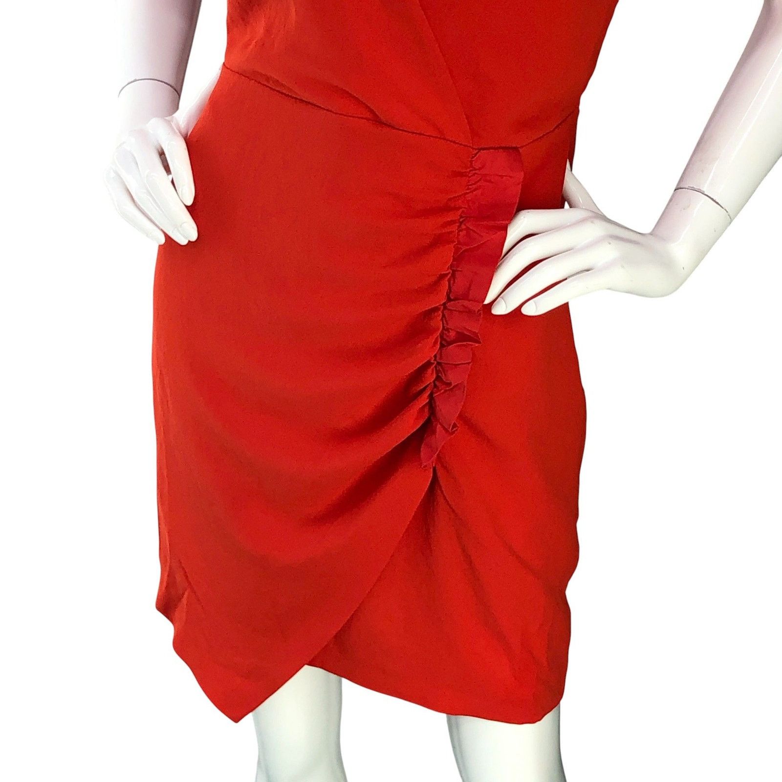 Pinko Pinko Dress 6 Red Puff Sleeve Ruched Wrap V Neck Cocktail Size M / US 6-8 / IT 42-44 - 3 Thumbnail