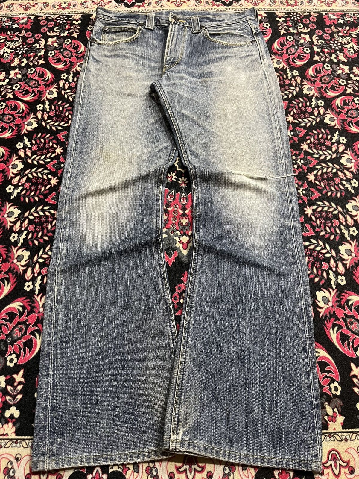 Lee Vintage Lee Riders Japan Made Blue Wash Distress Flare Jeans Size US 31 - 1 Thumbnail