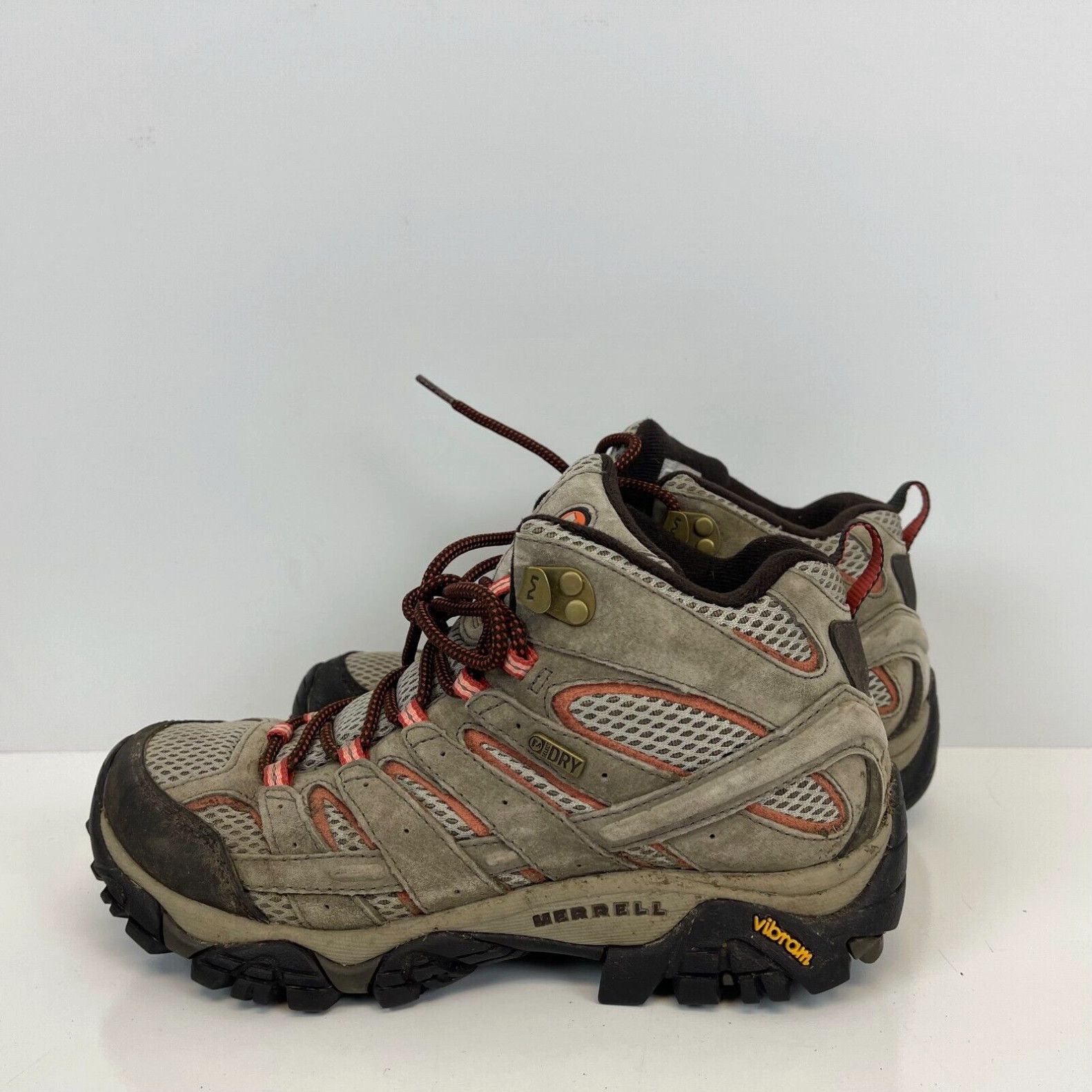 image of Merrell Moab 2 Waterproof Mid Hiking Shoes Suede Brown Orange Womens Size 7.5 W in White