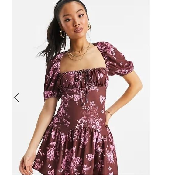 Asos ASOS DESIGN Petite Square Neck Mini Dress with Tie Back in R Size ONE SIZE - 2 Thumbnail