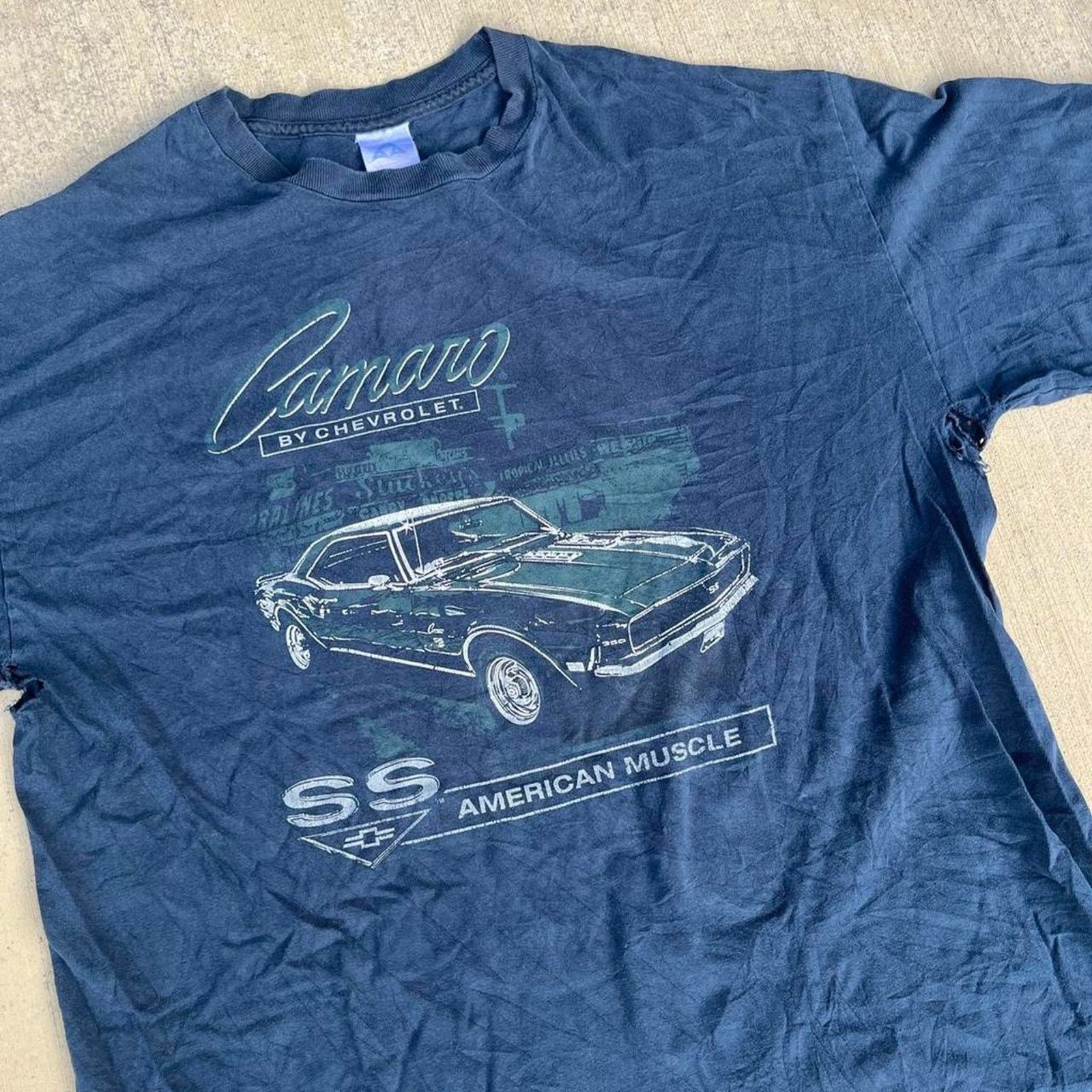 AAA American Muscle Camaro Distressed Navy Long Sleeve Chevy Car Size US L / EU 52-54 / 3 - 2 Thumbnail