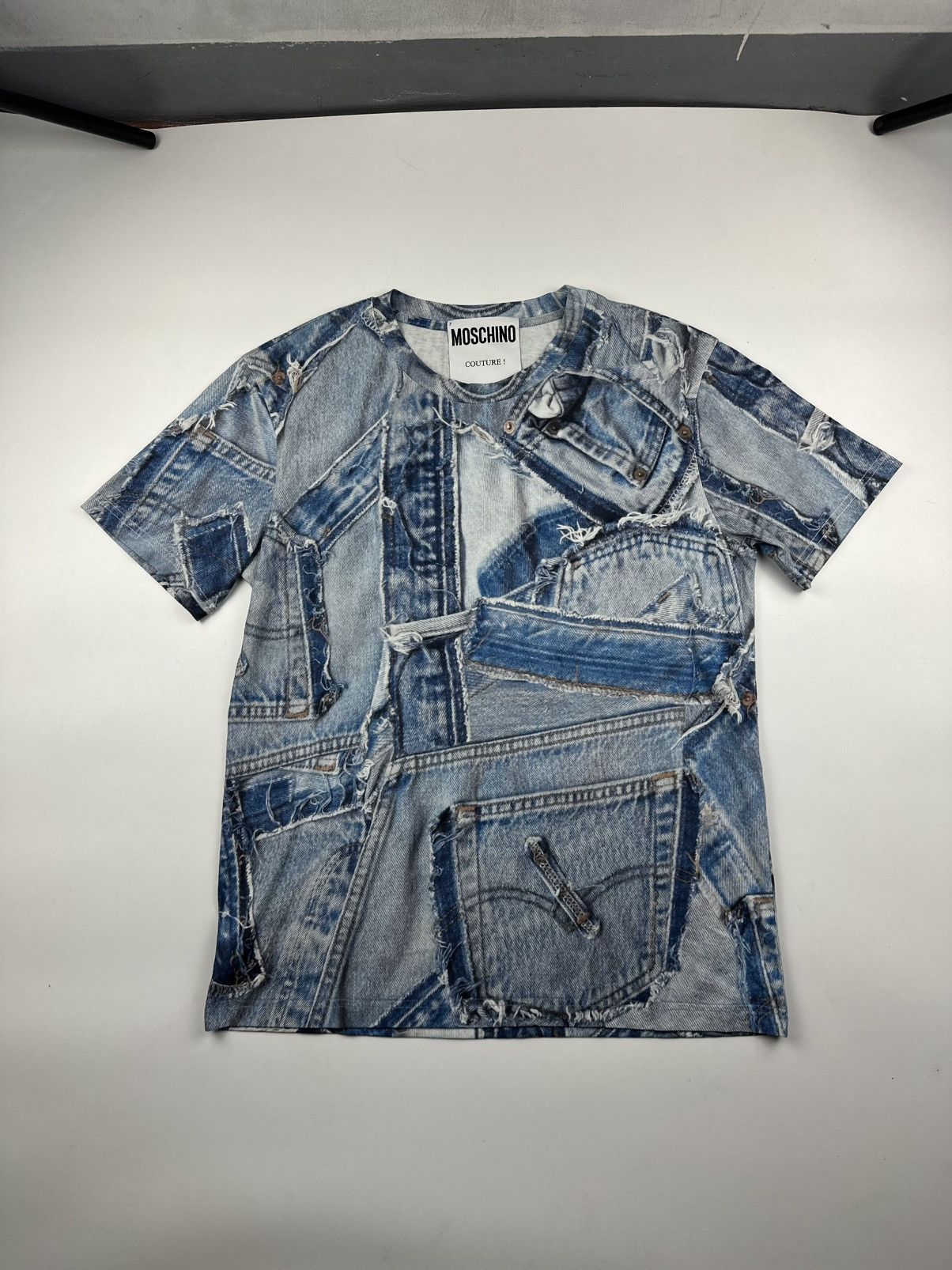 Moschino MOSCHINO COUTURE All Over Jeans Printed T Shirt Dark Denim Size S / US 4 / IT 40 - 1 Thumbnail