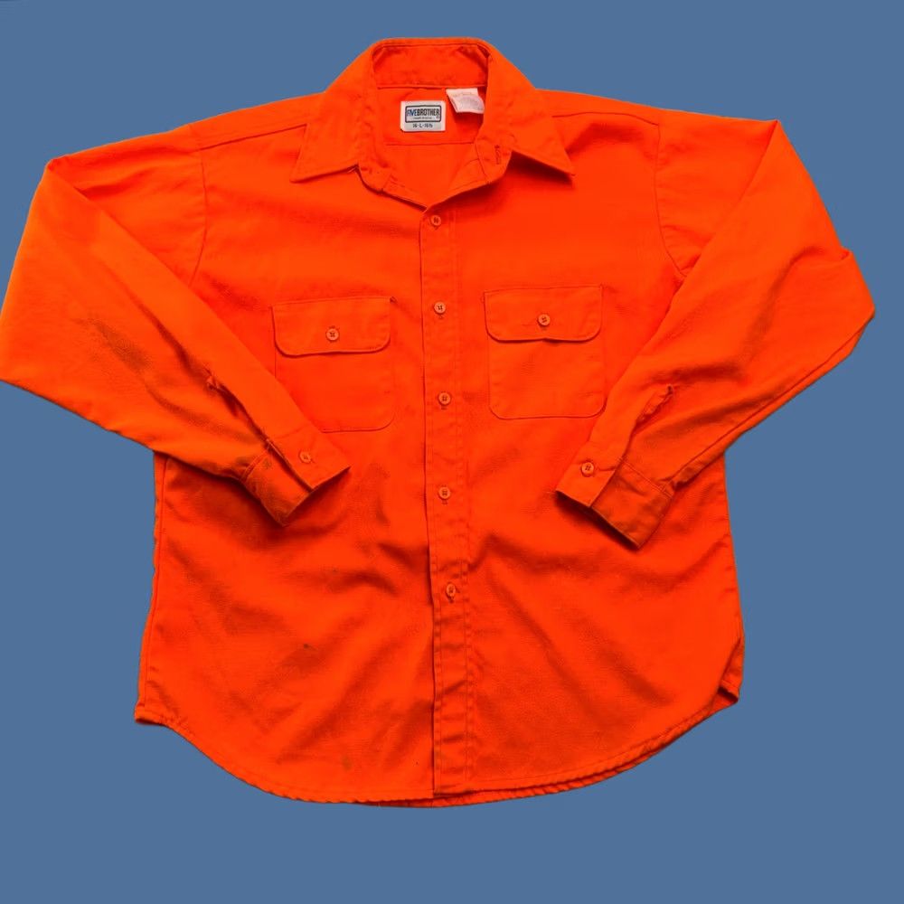 Vintage VTG Five Brothers Flannel Shirt Men Large Blaze Orange High Visibility Hunting Button-Up Jacket Shirt Size US L / EU 52-54 / 3 - 1 Thumbnail
