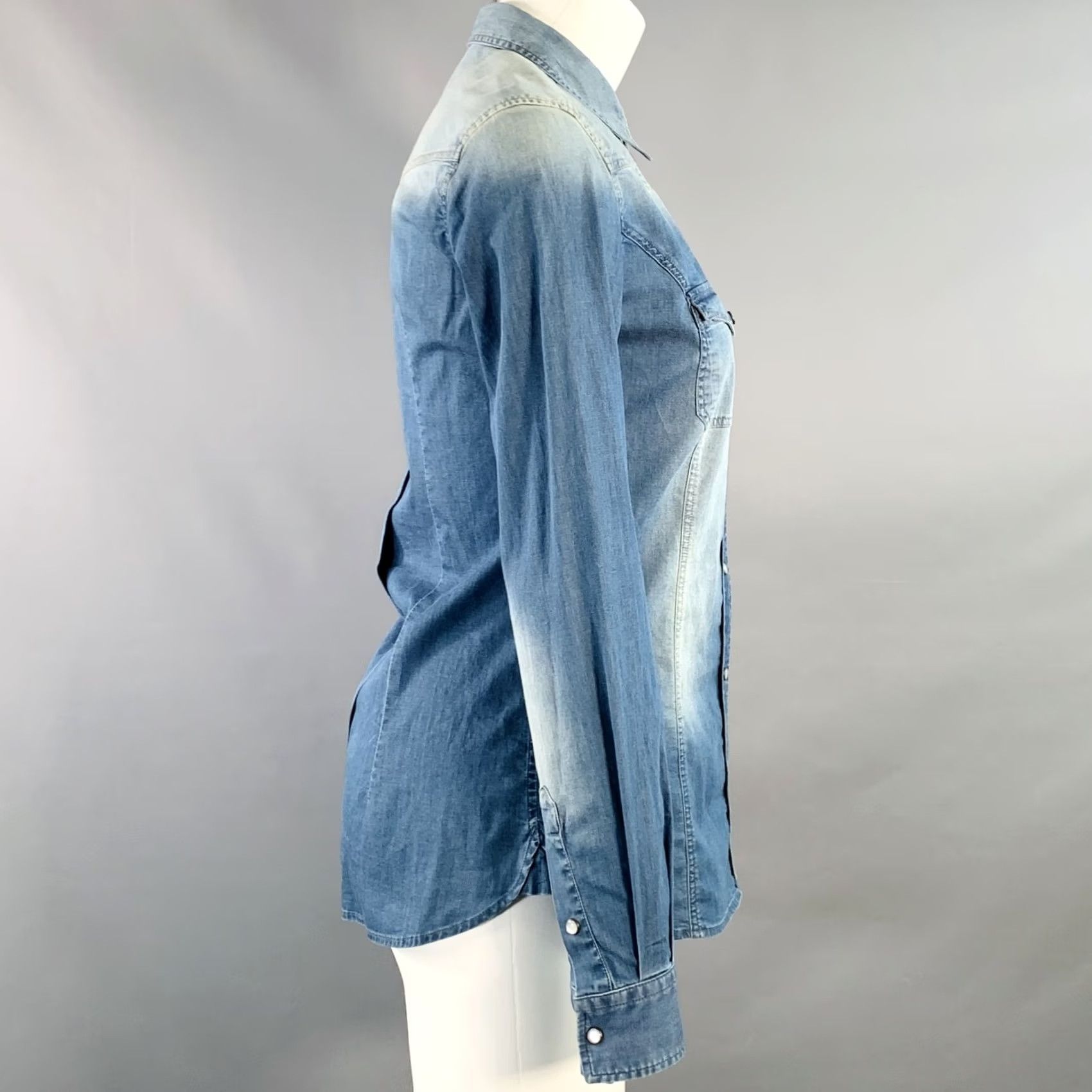 Dolce & Gabbana DOLCE & GABBANA Shirt Blue Washed Chambray Western 4 Female Adult Color: Blue Material: Cotton / Elastane Size S / US 4 / IT 40 - 3 Thumbnail