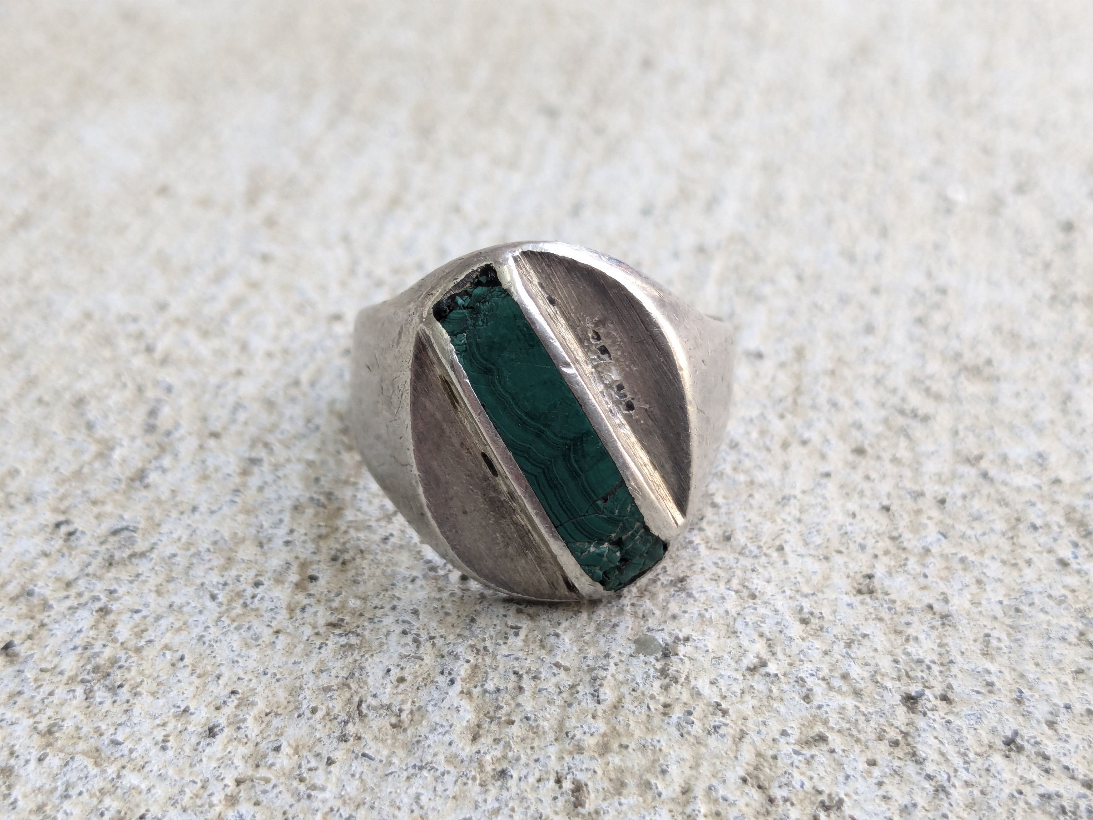 Jewelry Vintage Sterling Silver Ring Green Malachite Taxco 13.25 Size ONE SIZE - 4 Thumbnail