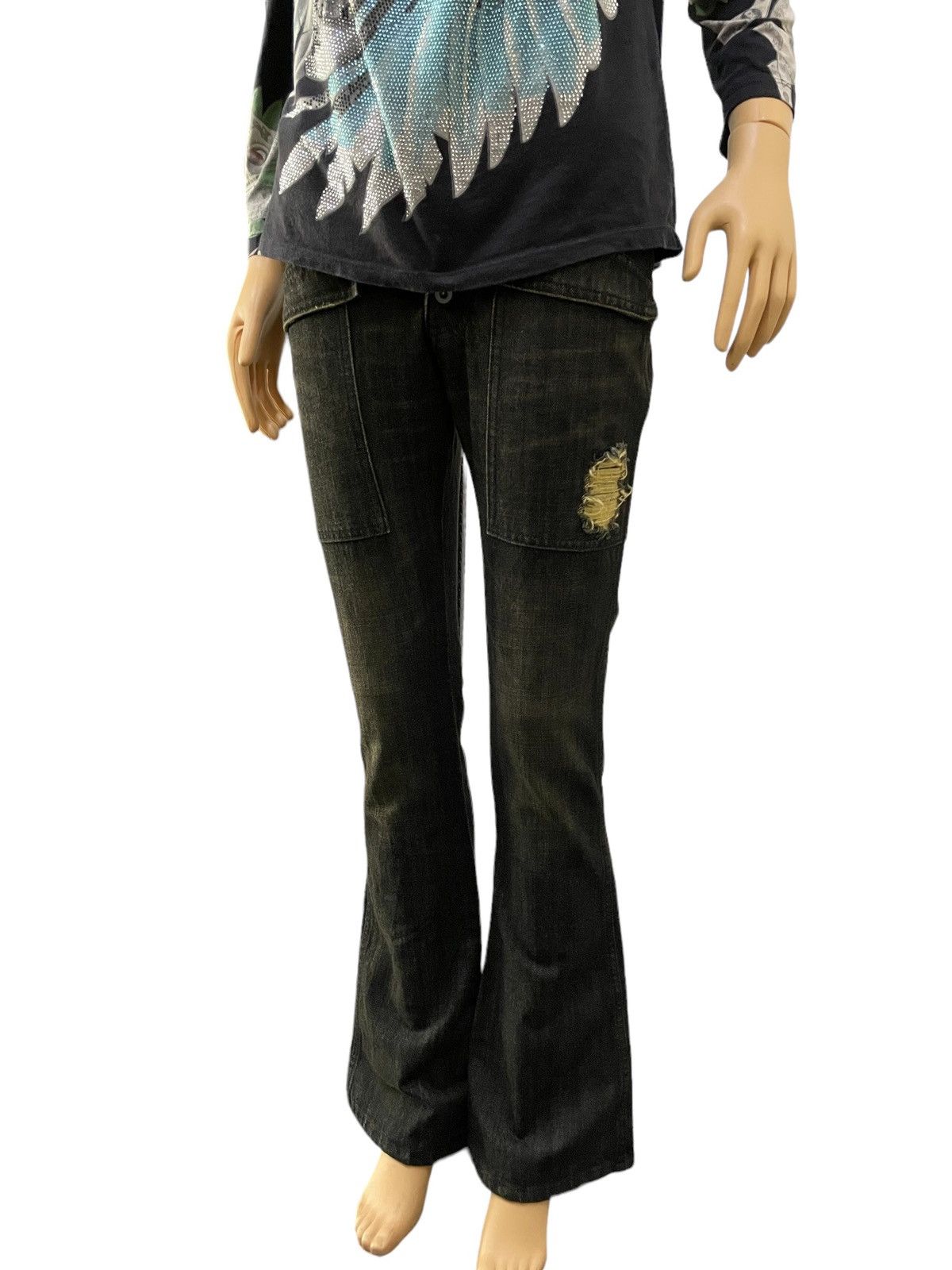 If Six Was Nine × Le Grande Bleu (L.G.B.) Red Carpet Japan Flared Bush Pocket Distressed Jeans Size US 27 - 3 Thumbnail