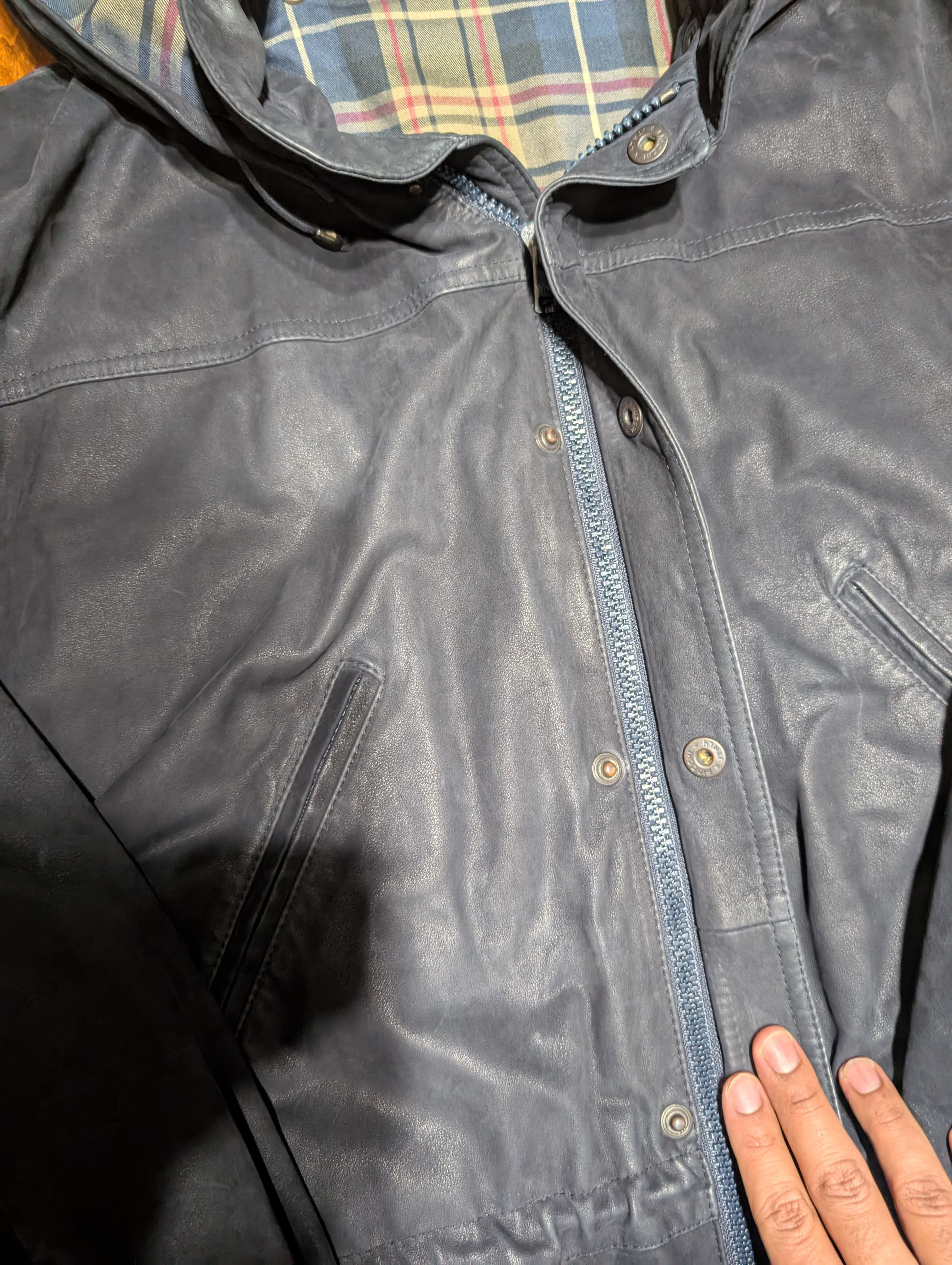 Bally Vintage Nubuck Padded Leather Parka Navy Blue Size US L / EU 52-54 / 3 - 2 Thumbnail