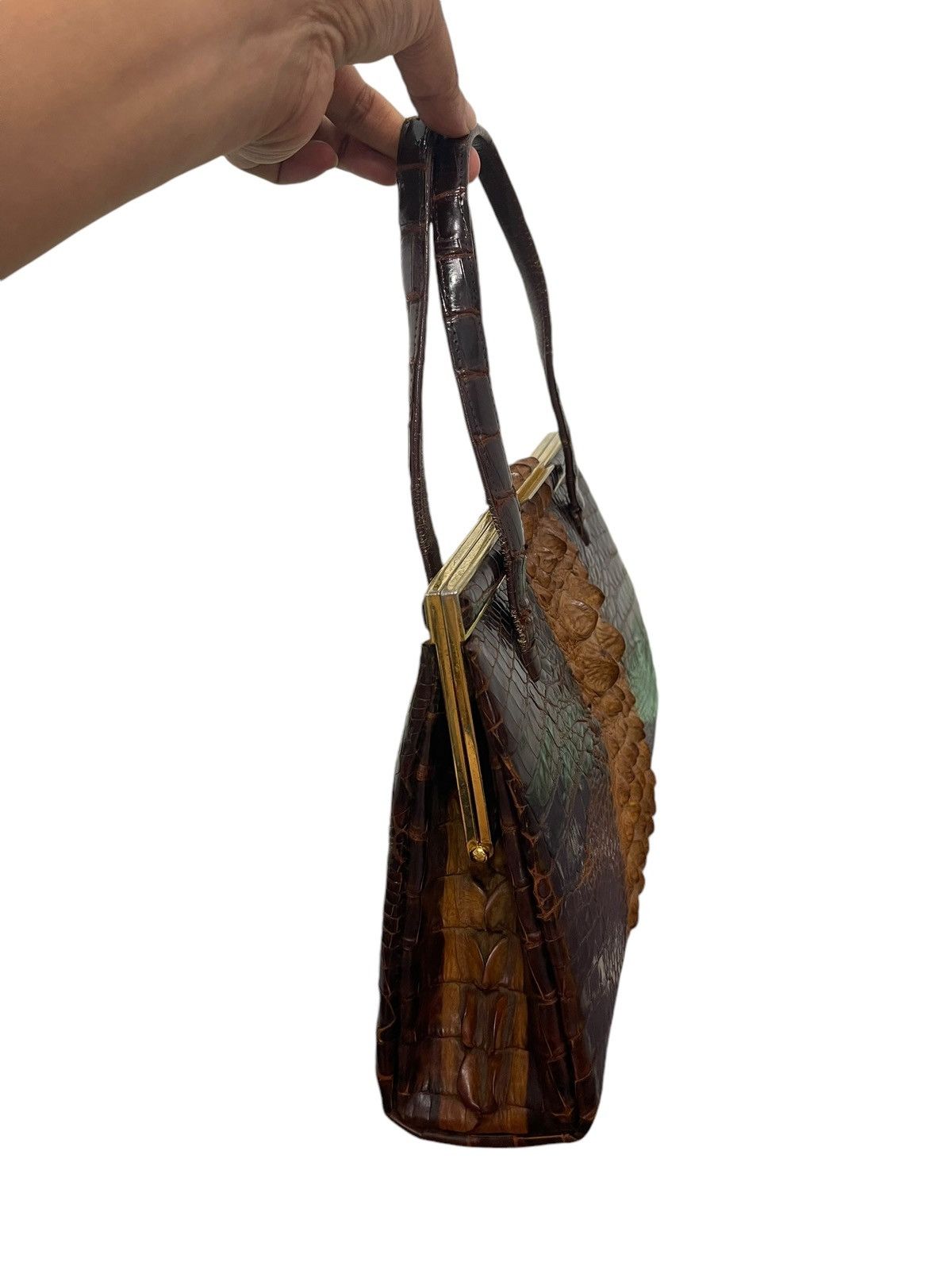 Vintage Crocodile Leather Patina Vtg 50s Unknown Japan Hand Bag 4🟩 Size ONE SIZE - 4 Thumbnail