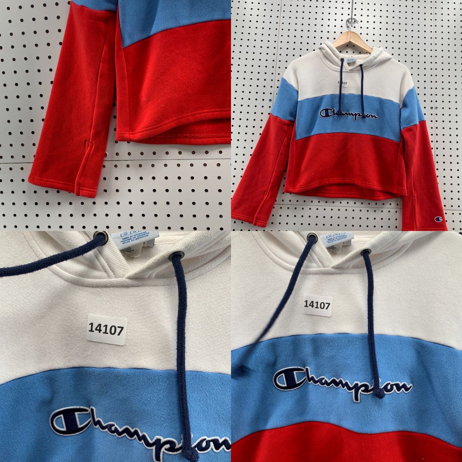 Champion Champion Reverse Weave Cropped Hoodie Womens Small Red White Stripe Size S / US 4 / IT 40 - 9 Thumbnail