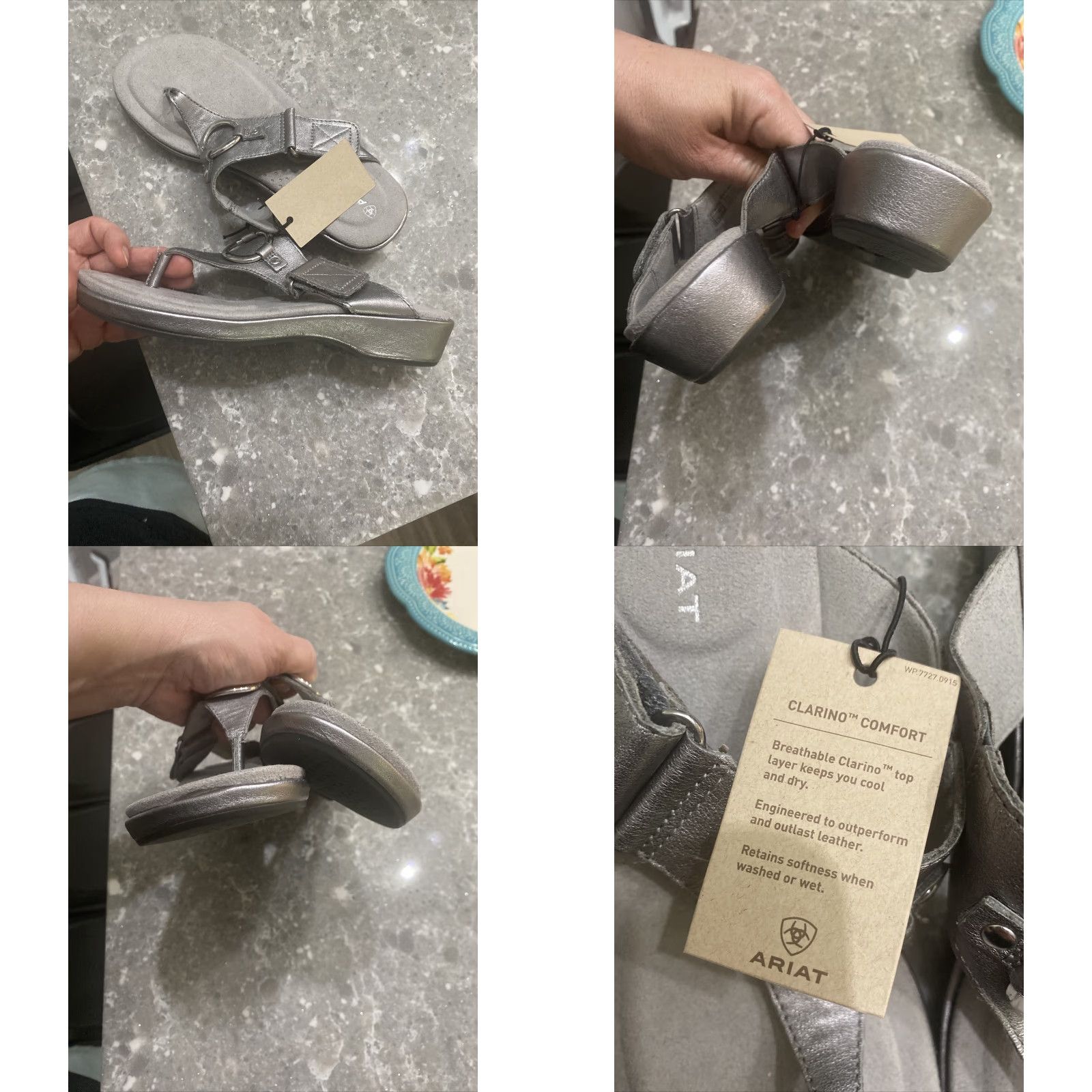 Ariat Ariat Thong Sandals Silver Leather 10017469 Ring Accent adj Strap Size 6.5B NEW Size US 7 / IT 37 - 8 Thumbnail