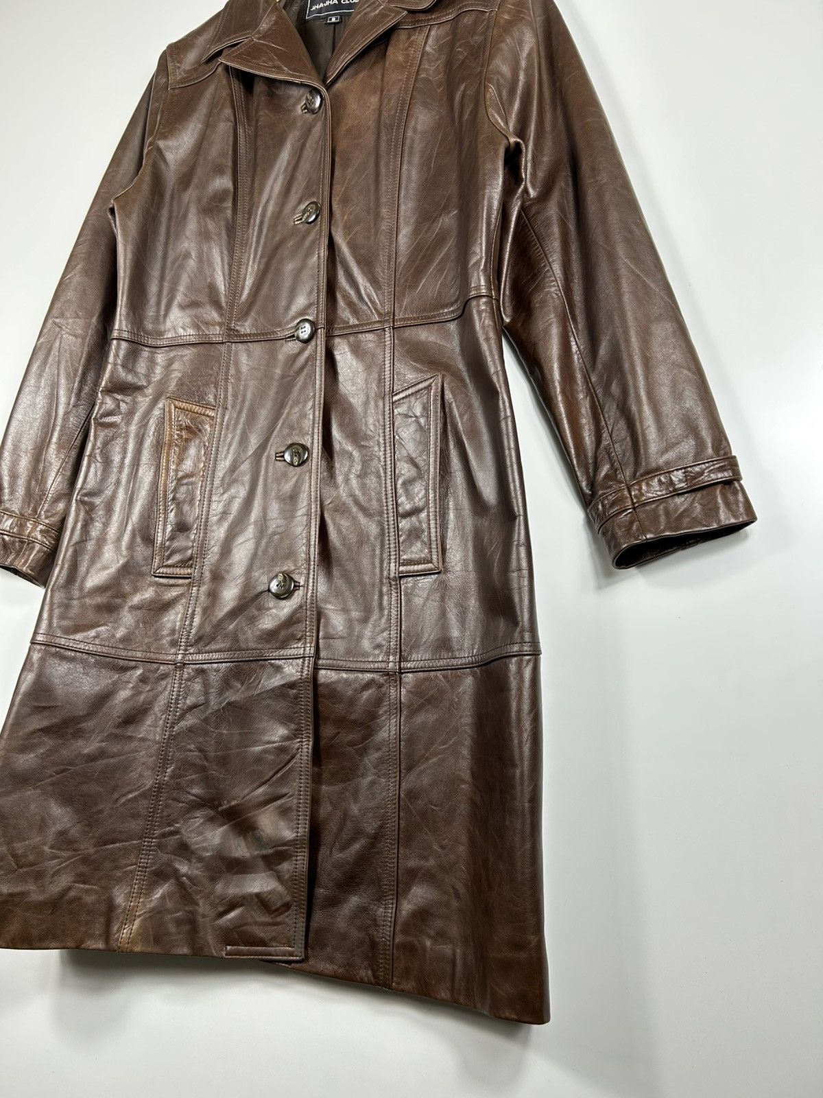 Japanese Brand × Vintage ⚡️Vintage Jha-Jha Club Button Leather Long Coat Jacket Size S / US 4 / IT 40 - 3 Thumbnail