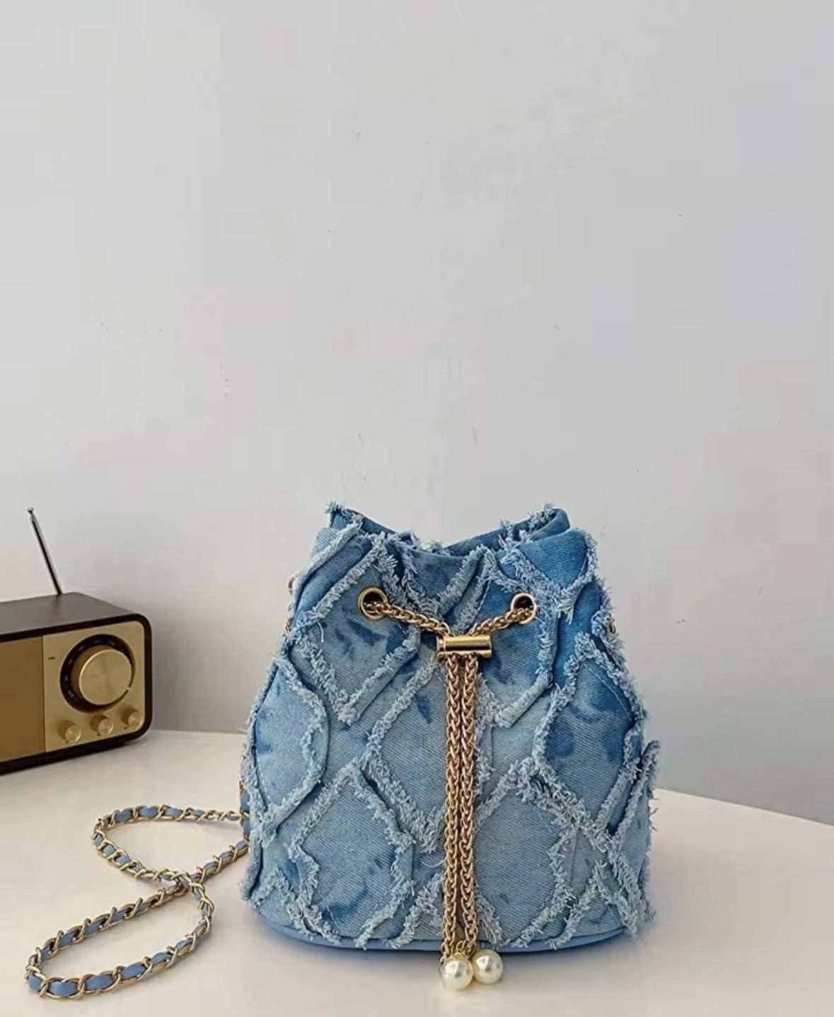 Japanese Brand Vintage Denim Bucket Bag Retro Style Light Blue Ripped Edge Size ONE SIZE - 4 Thumbnail
