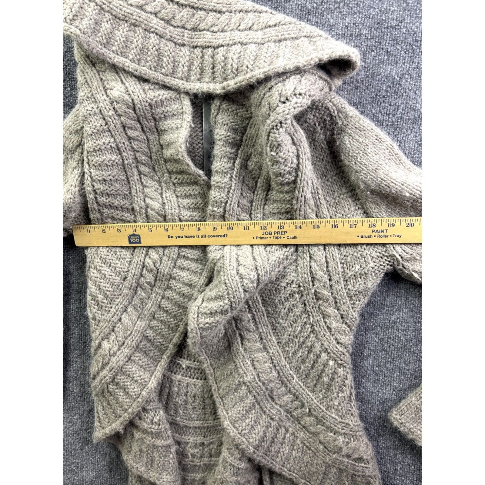 Vintage Elsamanda Cable Knit Cardigan Sweater Womens L Gray Ruffle Alpaca Wool Italy Size L / US 10 / IT 46 - 5 Thumbnail